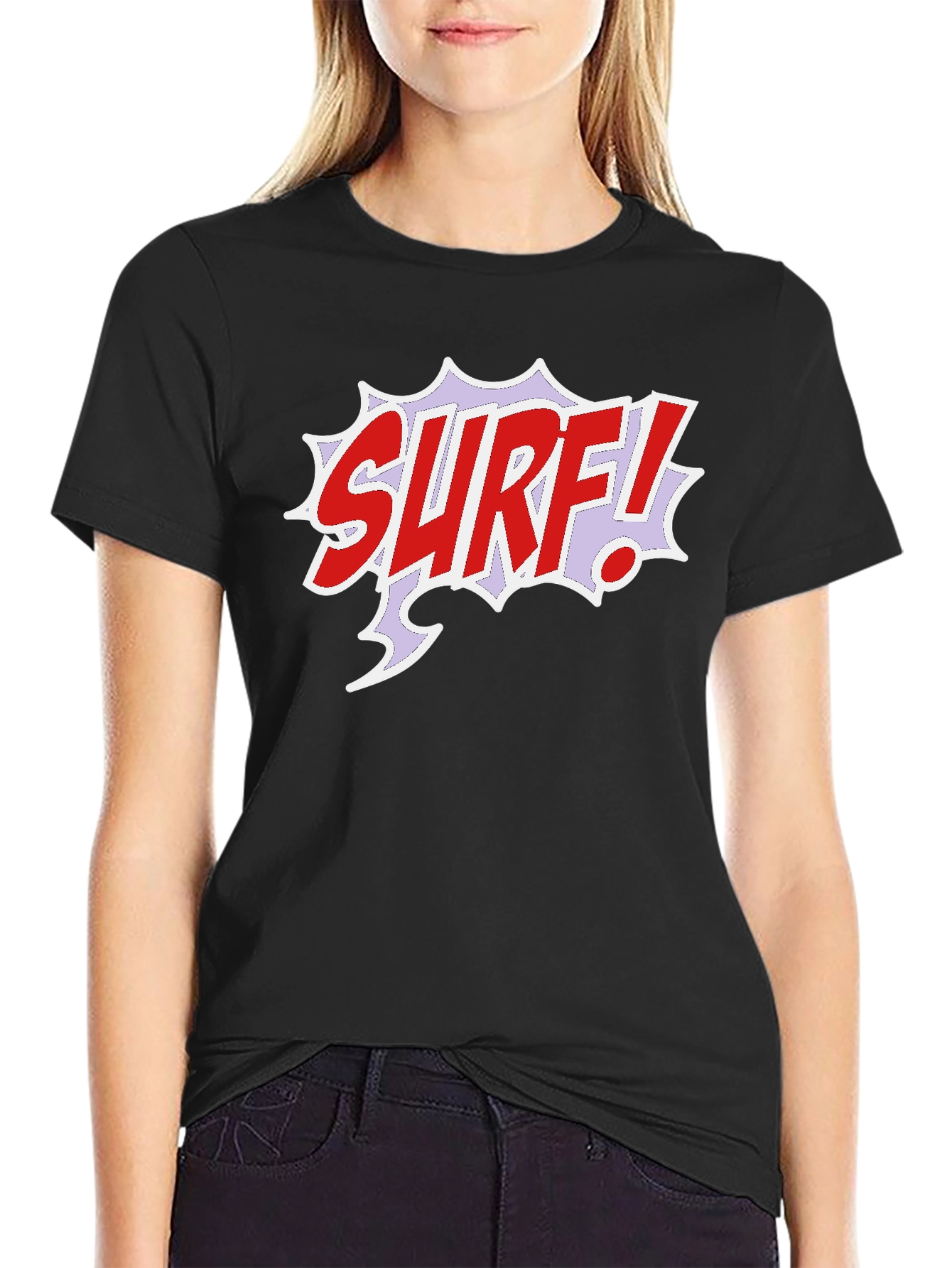 Black Surf Comic Style Black T-Shirt view 2