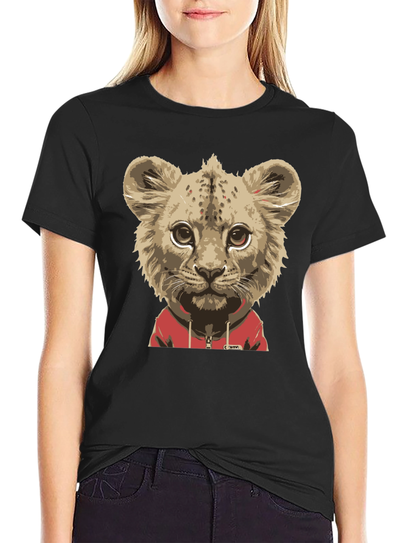 Black Lion Cub Hoodie T-Shirt - Cool Animal Tee view 2