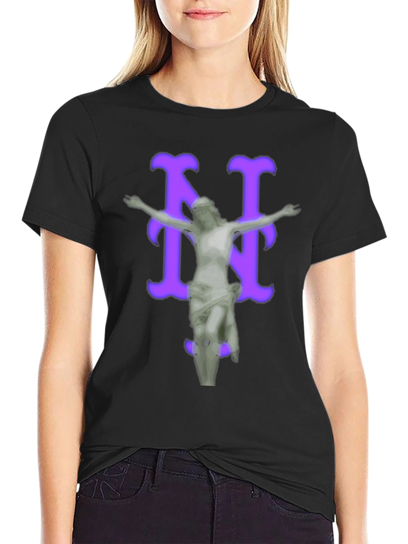 Black Artistic Graphic Tee - Statue Design view 2