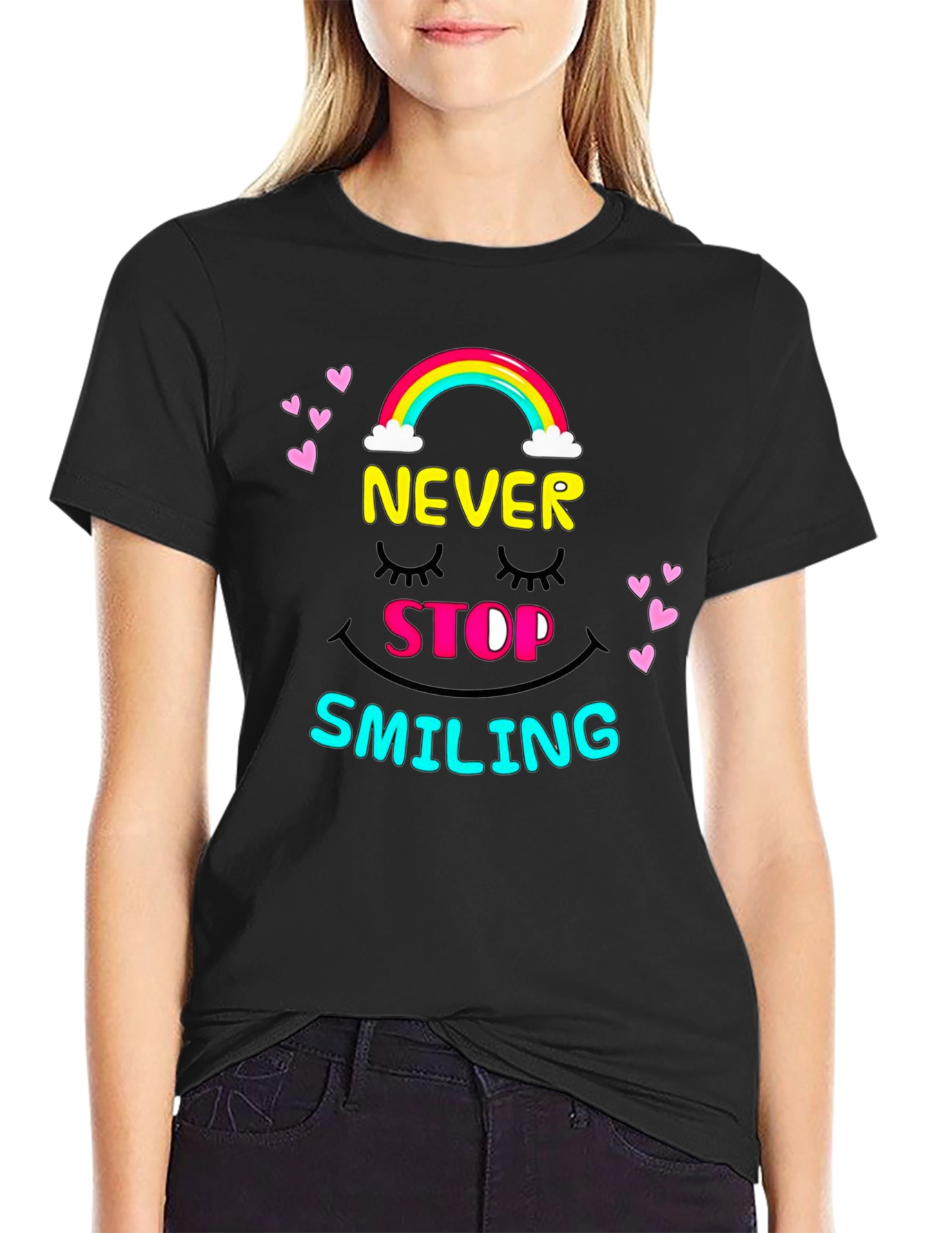 Black Never Stop Smiling Graphic Tee - Black view 2