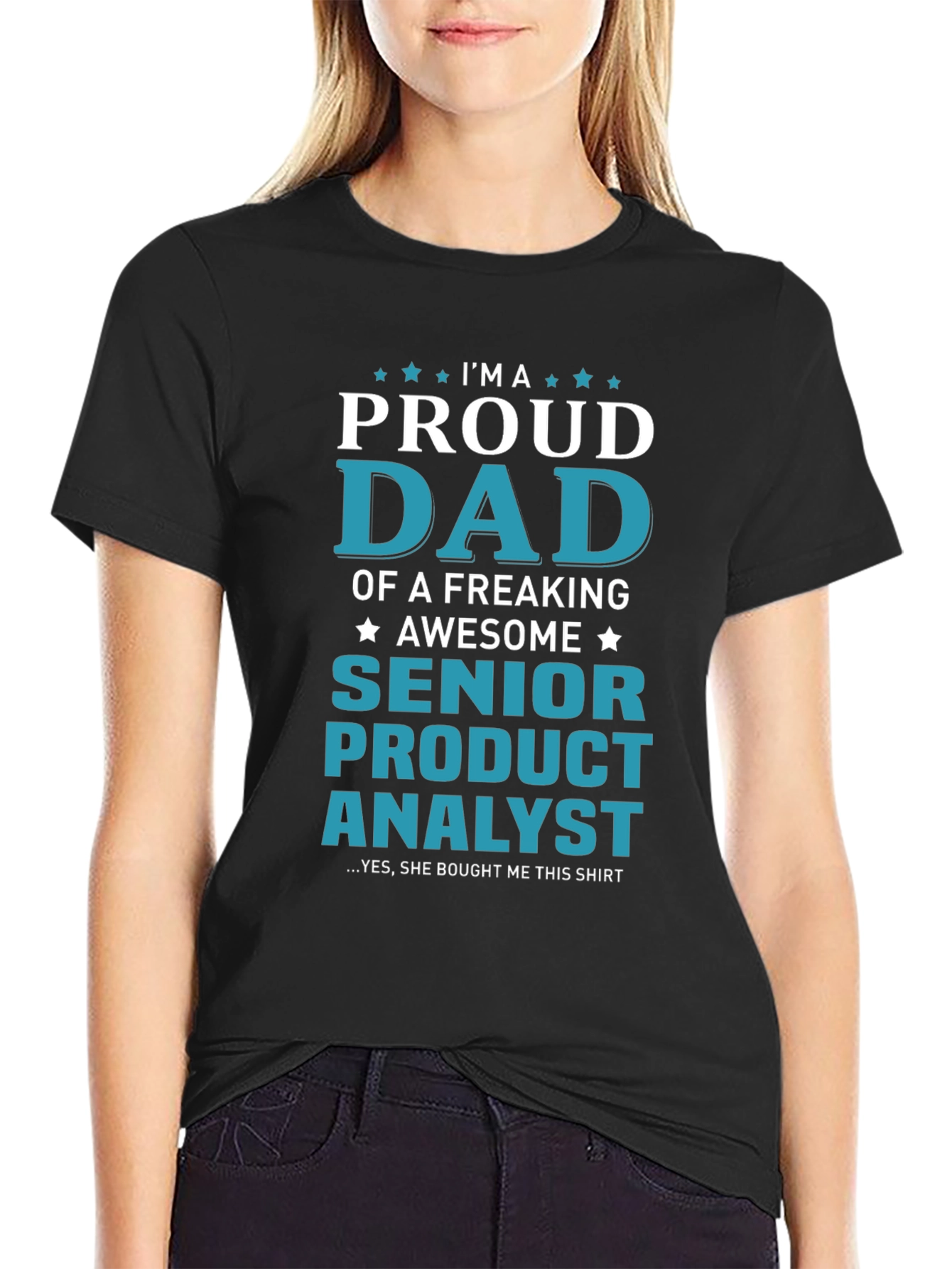 Black Proud Dad Senior Product Analyst Graphic Tee view 2