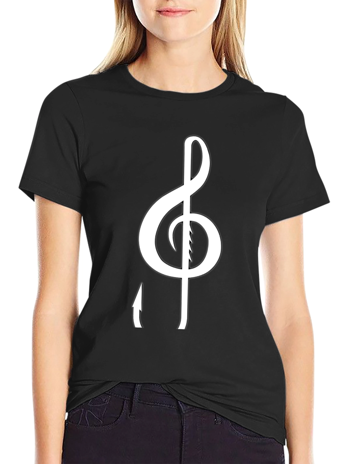 Black Musical Treble Clef Graphic Tee - Stylish Black T-Shirt view 2