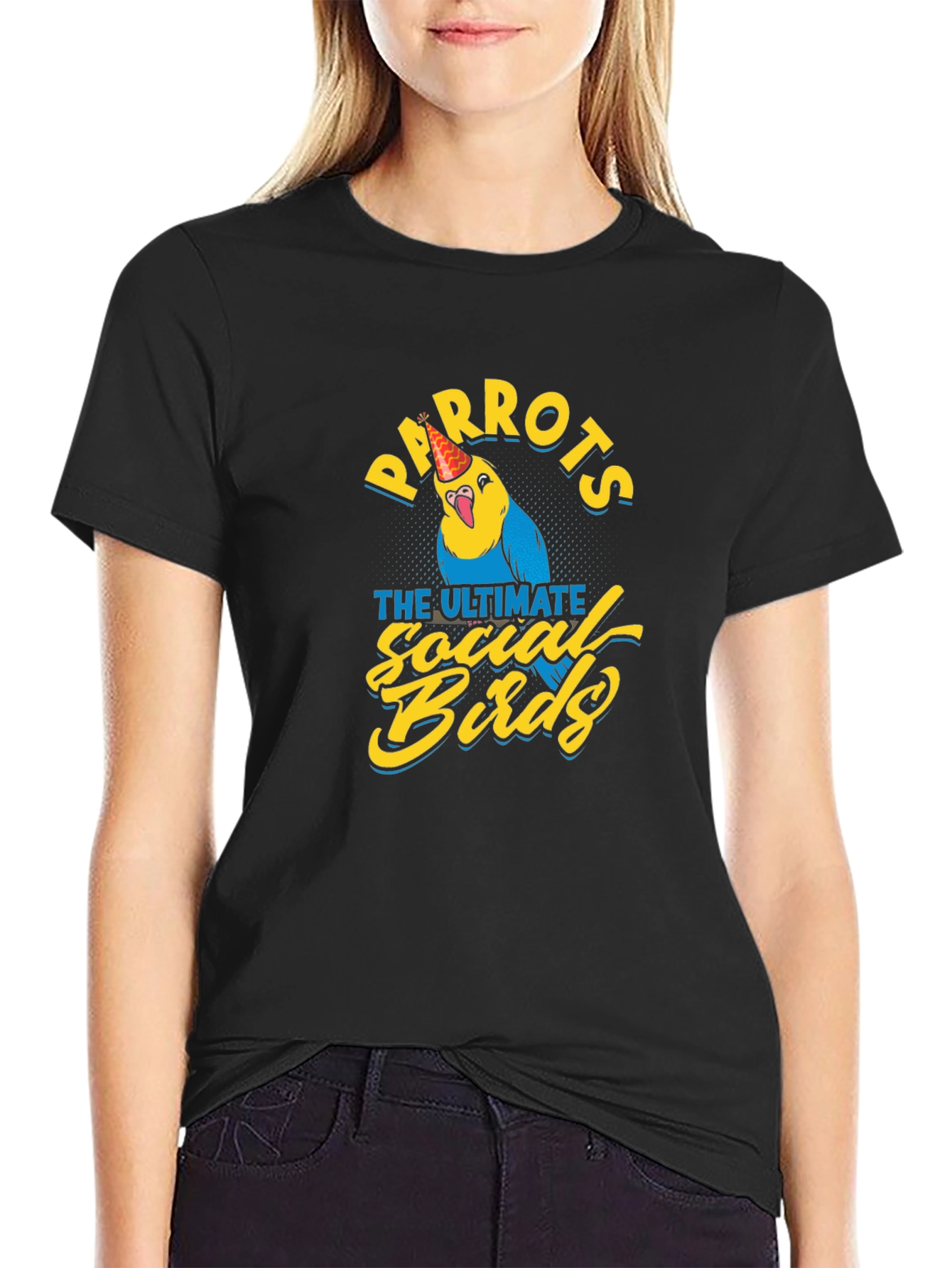 Black Parrots Social Birds Graphic Tee - Unisex Black T-Shirt view 2