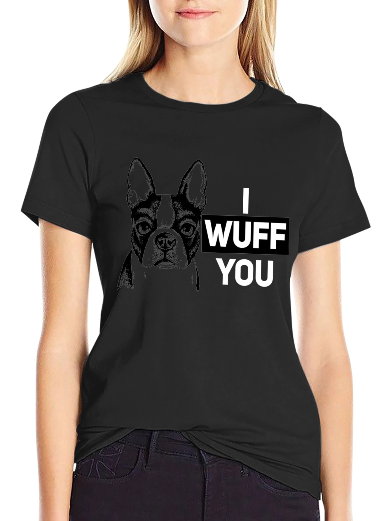 Black I Wuff You Graphic Tee - Black Cotton Blend view 2