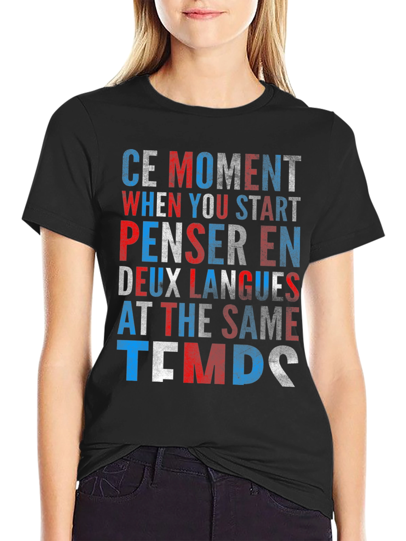 Black Think In Two Languages Graphic Tee view 2