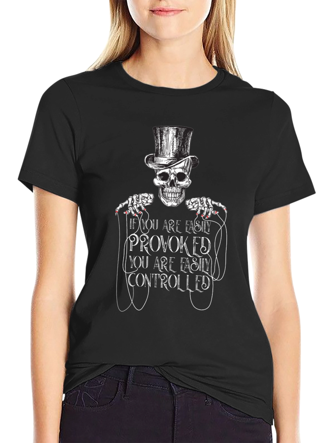 Black Provoked Controlled Skeleton Top Hat Graphic Tee - Black view 2