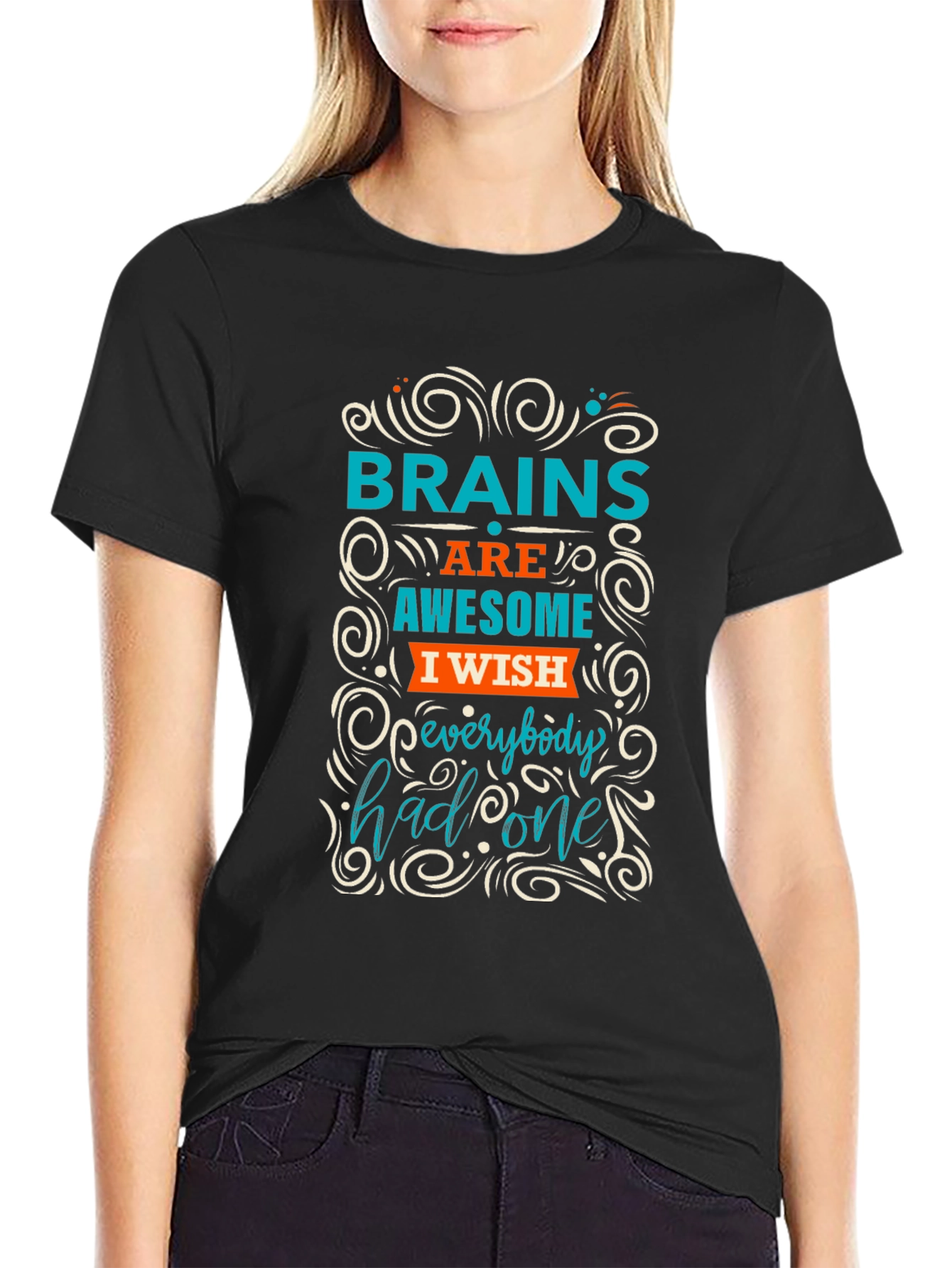 Black Brains Awesome Wish T-Shirt - Clever Graphic Tee view 2