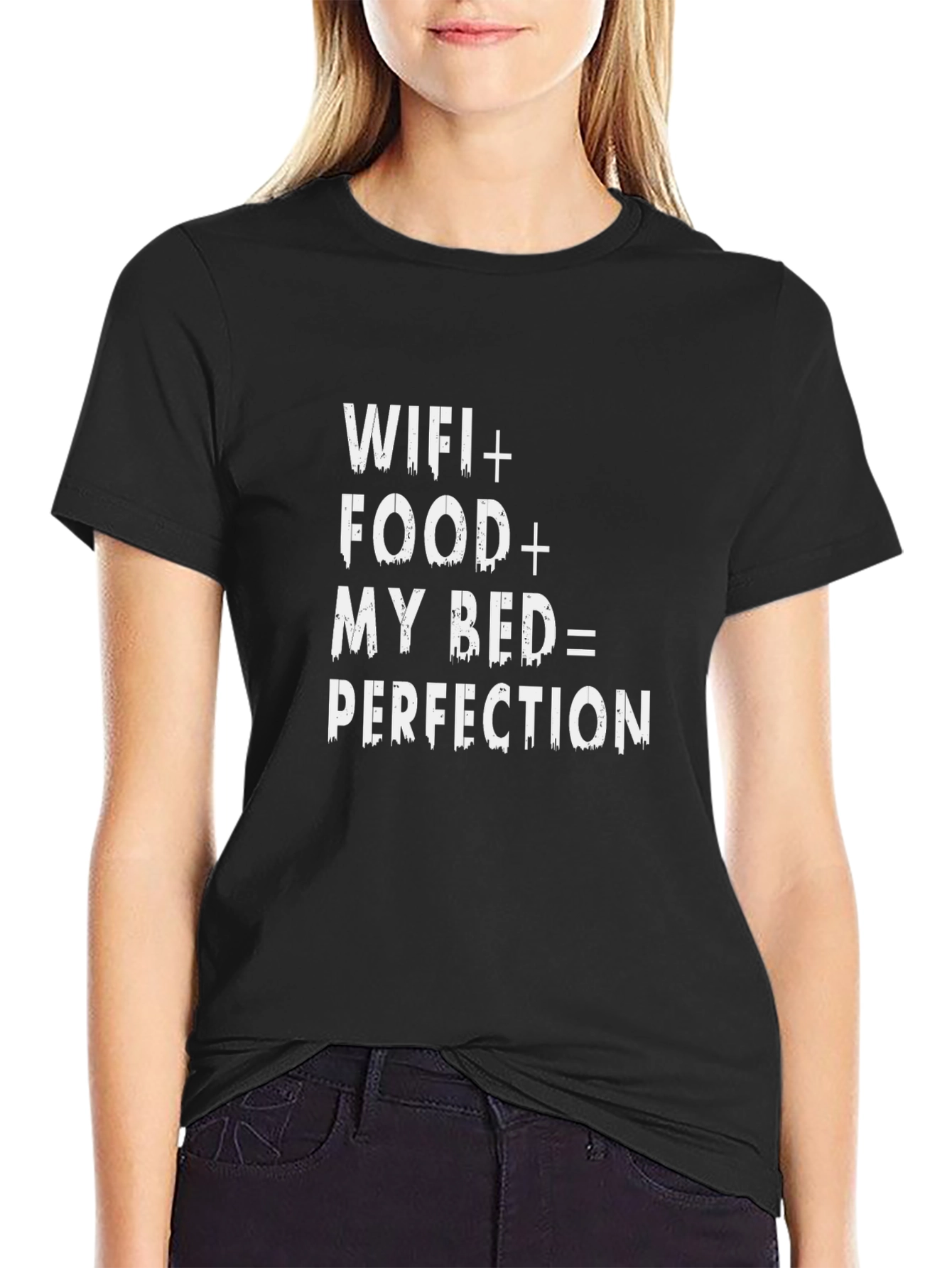 Black Wifi Food Bed Perfection T-Shirt - Comfort & Humor view 2