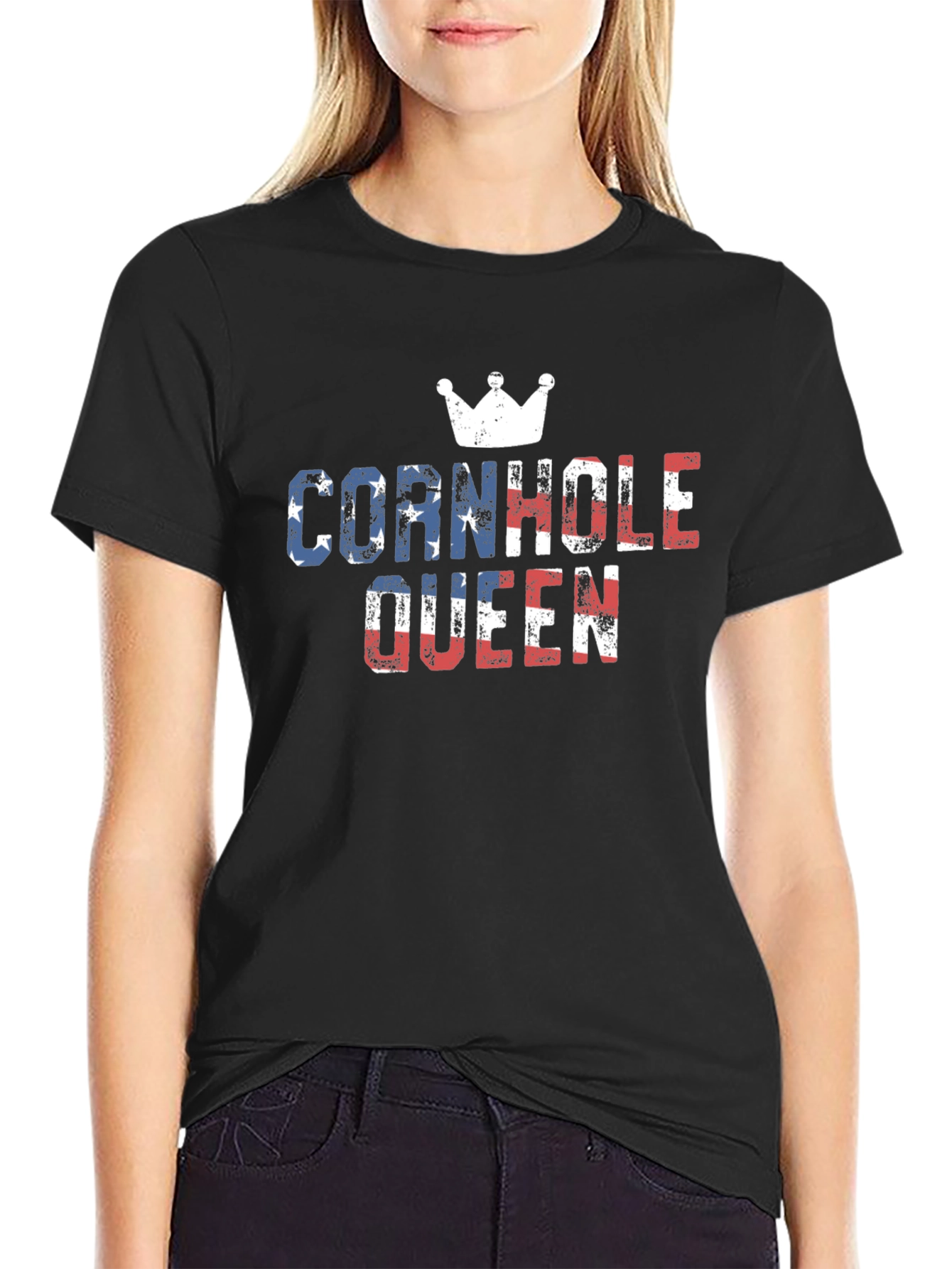 Black Cornhole Queen Patriotic T-Shirt view 2