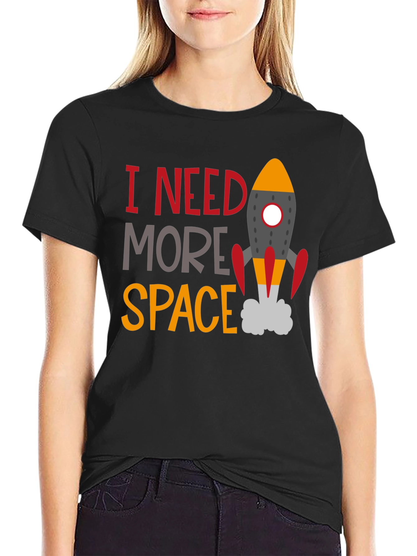 Black I Need More Space Graphic Tee - Astronomy T-Shirt view 2