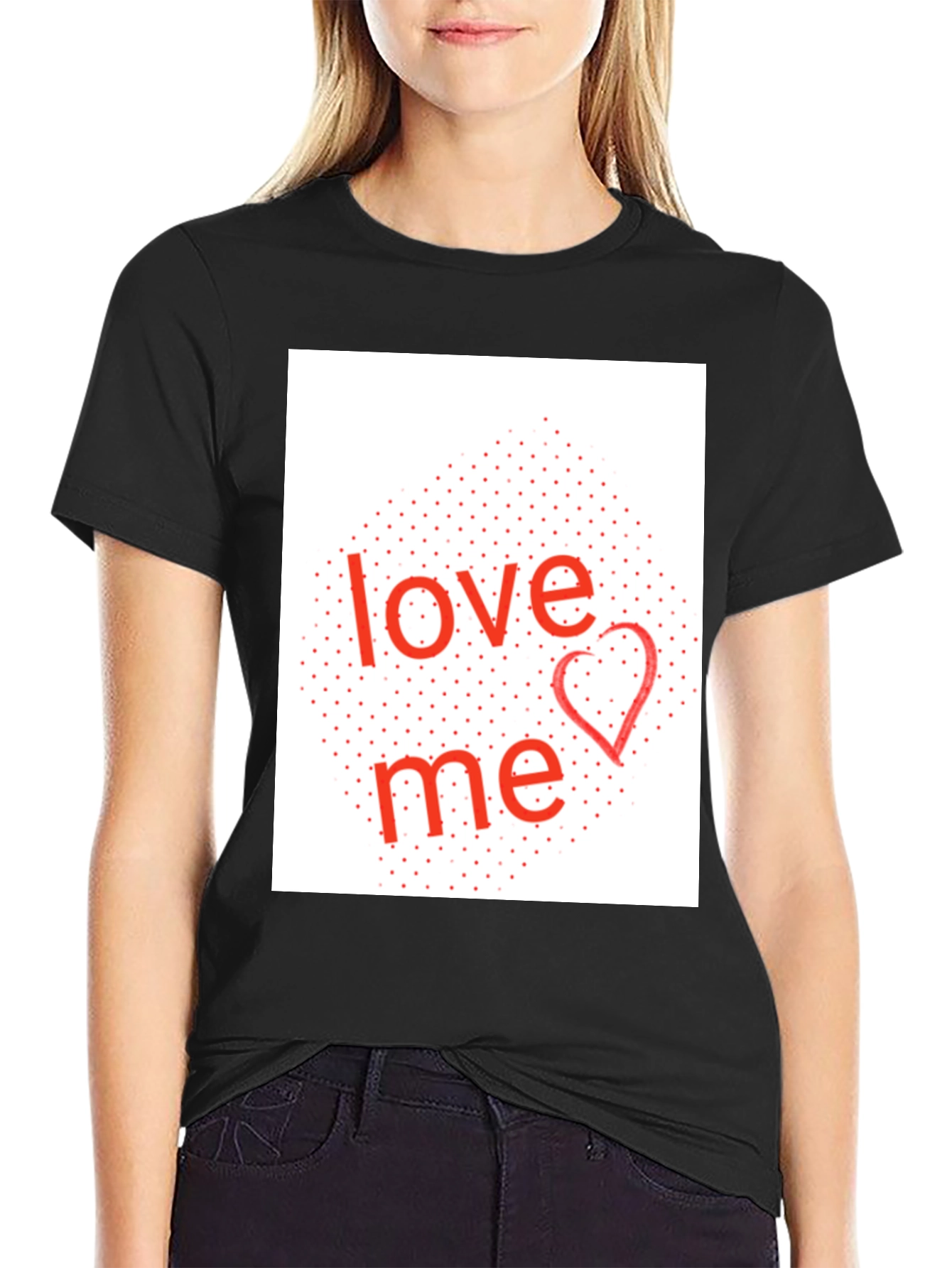 Black Love Me Graphic Tee - Black Cotton Blend Shirt view 2