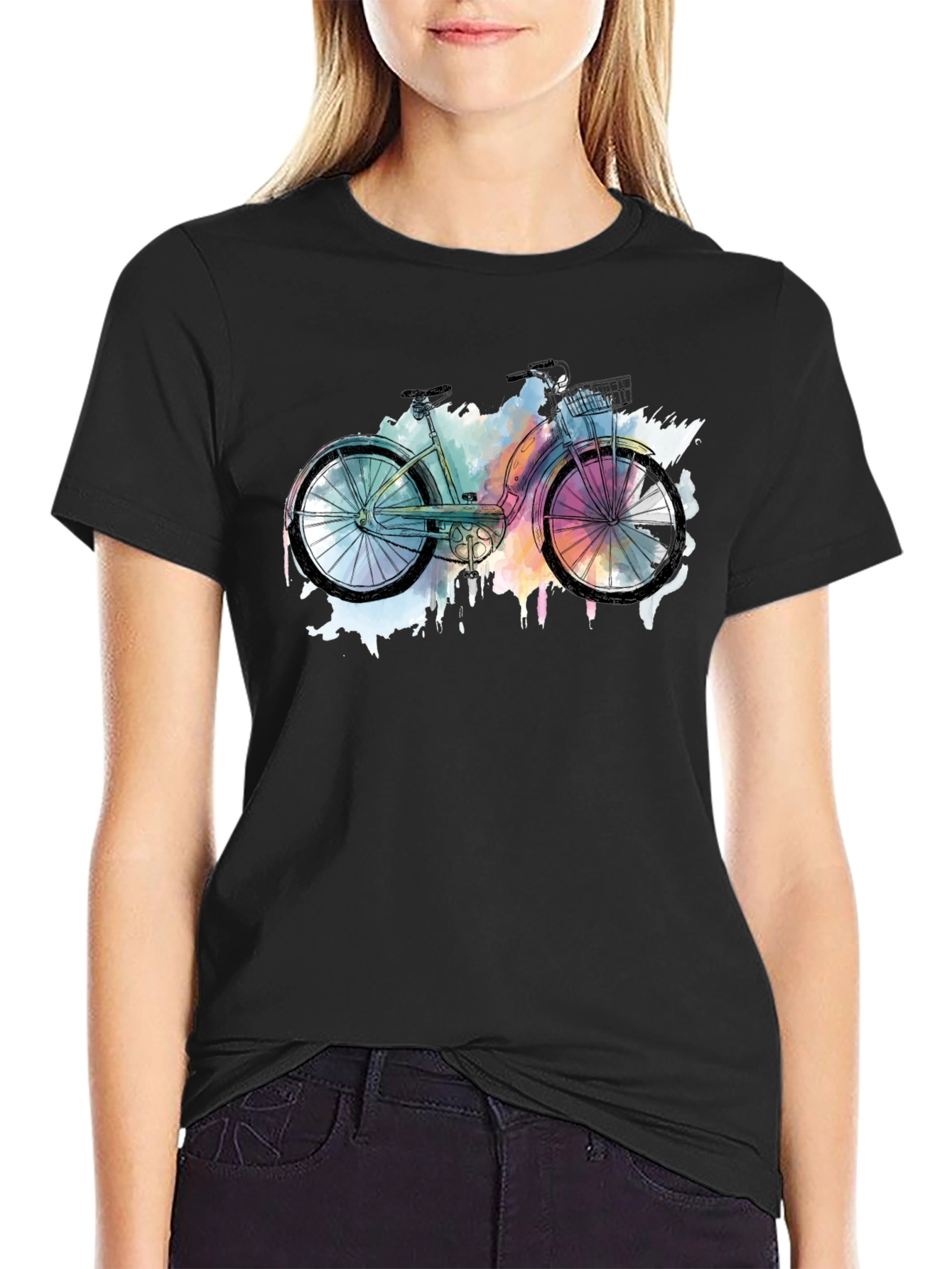 Black Watercolor Bicycle Graphic T-Shirt - Black view 2