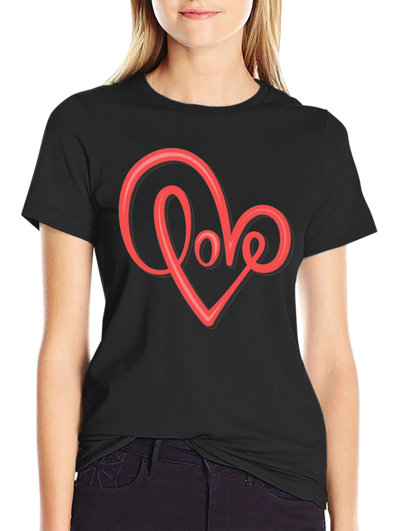 Black Love Heart Graphic T-Shirt - Stylish Black Tee view 2