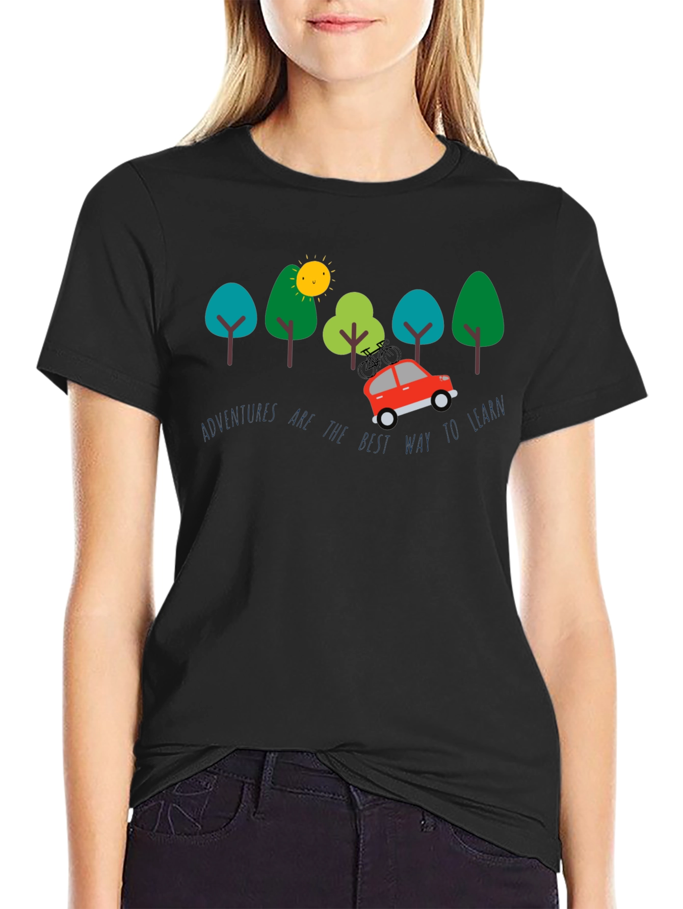 Black Adventure Awaits T-Shirt - Learn Through Travel view 2