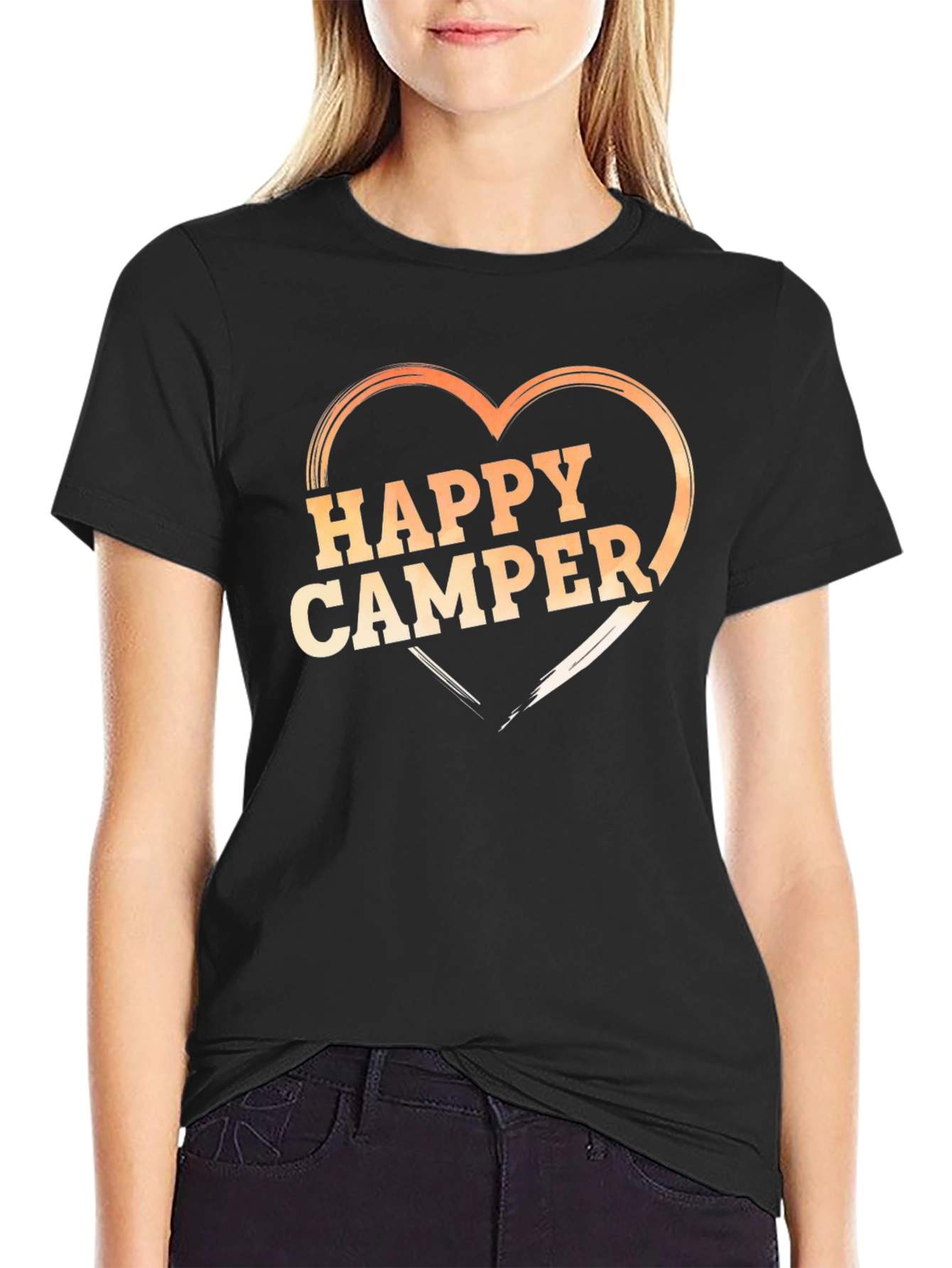 Black Happy Camper Heart Graphic T-Shirt - Black view 2