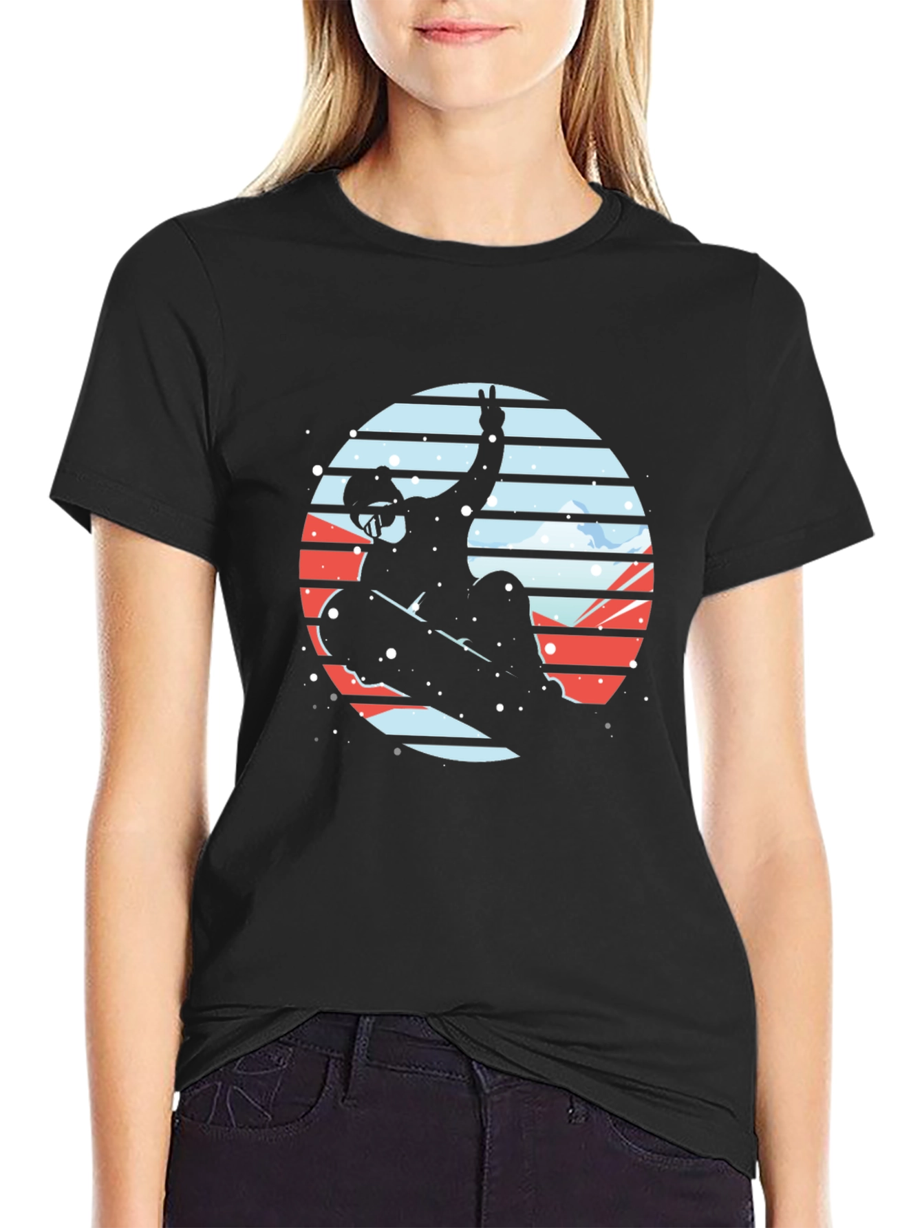 Black Snowboarder Silhouette Graphic Tee - Stylish & Unique Design view 2