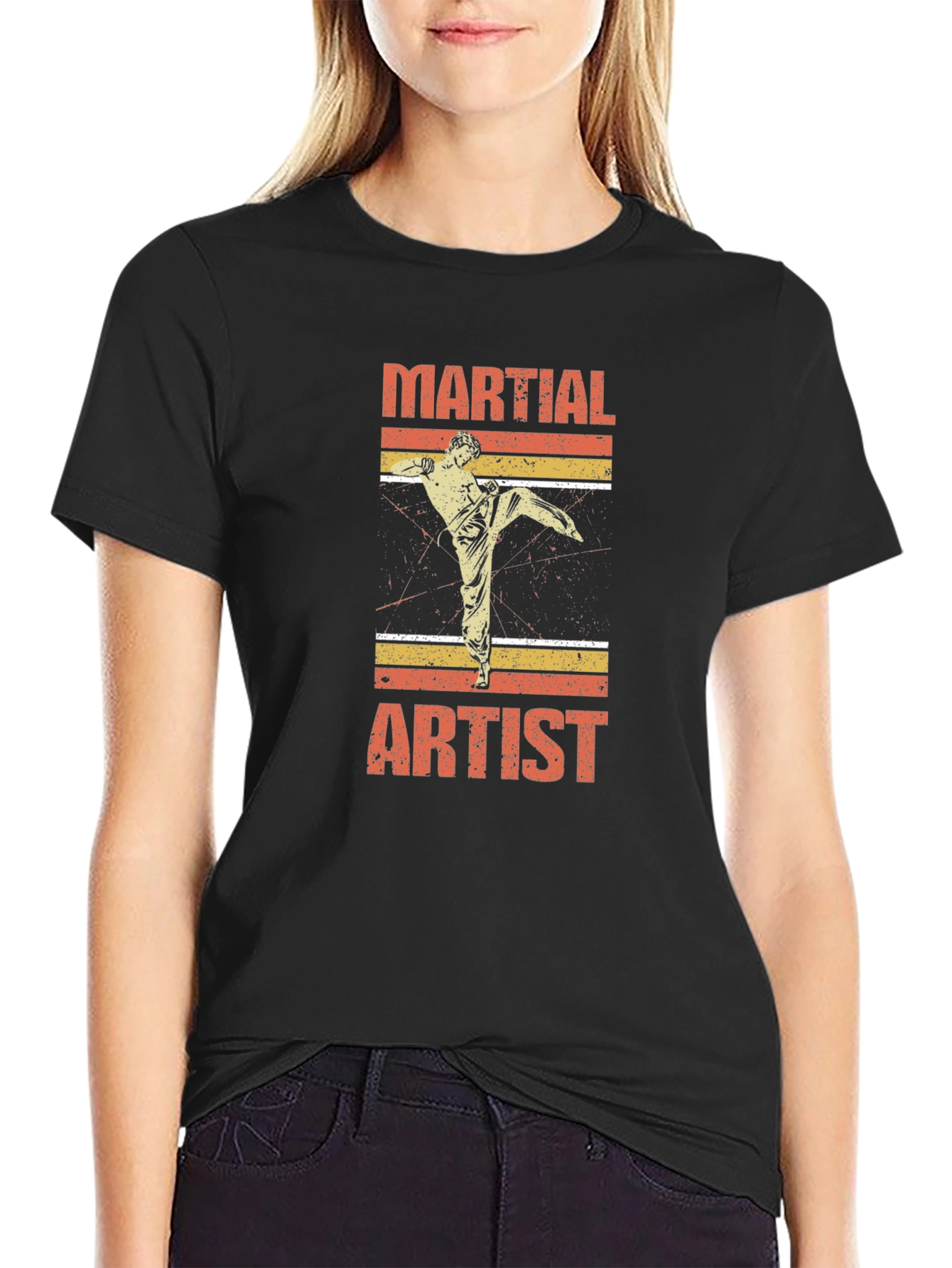 Black Martial Artist Graphic T-Shirt Retro Style view 2