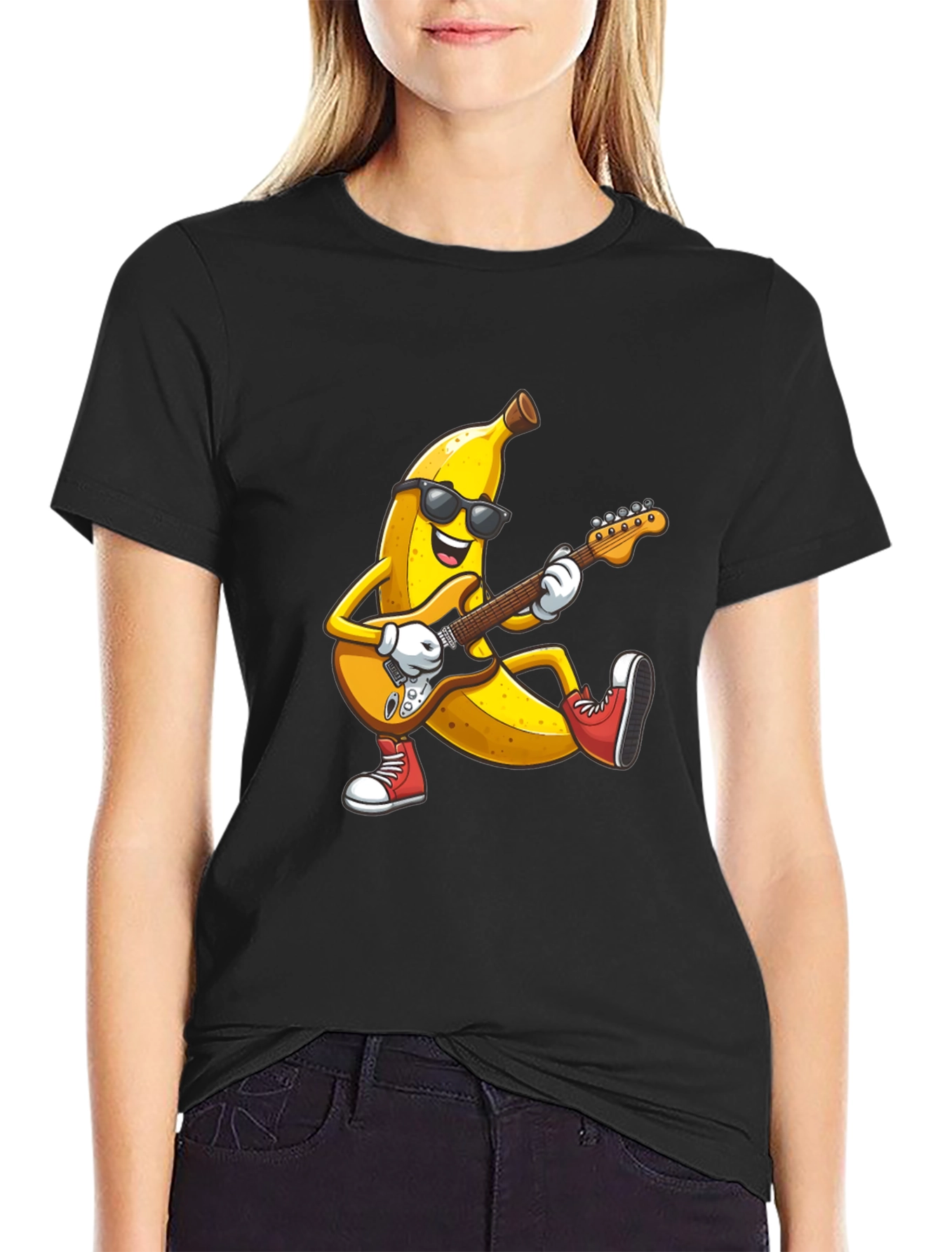 Black Banana Rocker T-Shirt - Cool Fruit Guitarist Tee view 2