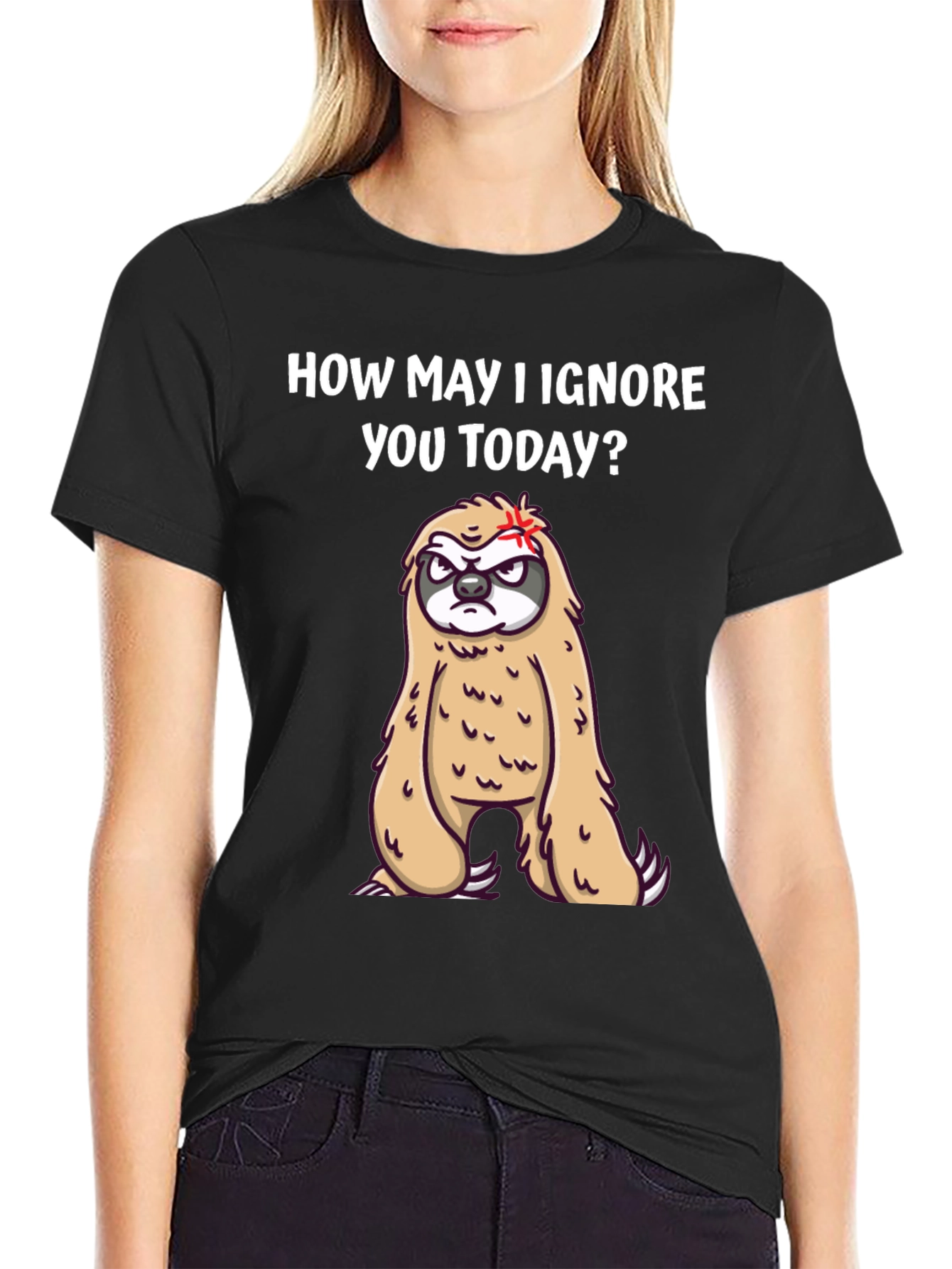 Black Funny Sloth T-Shirt - How May I Ignore You Today? view 2