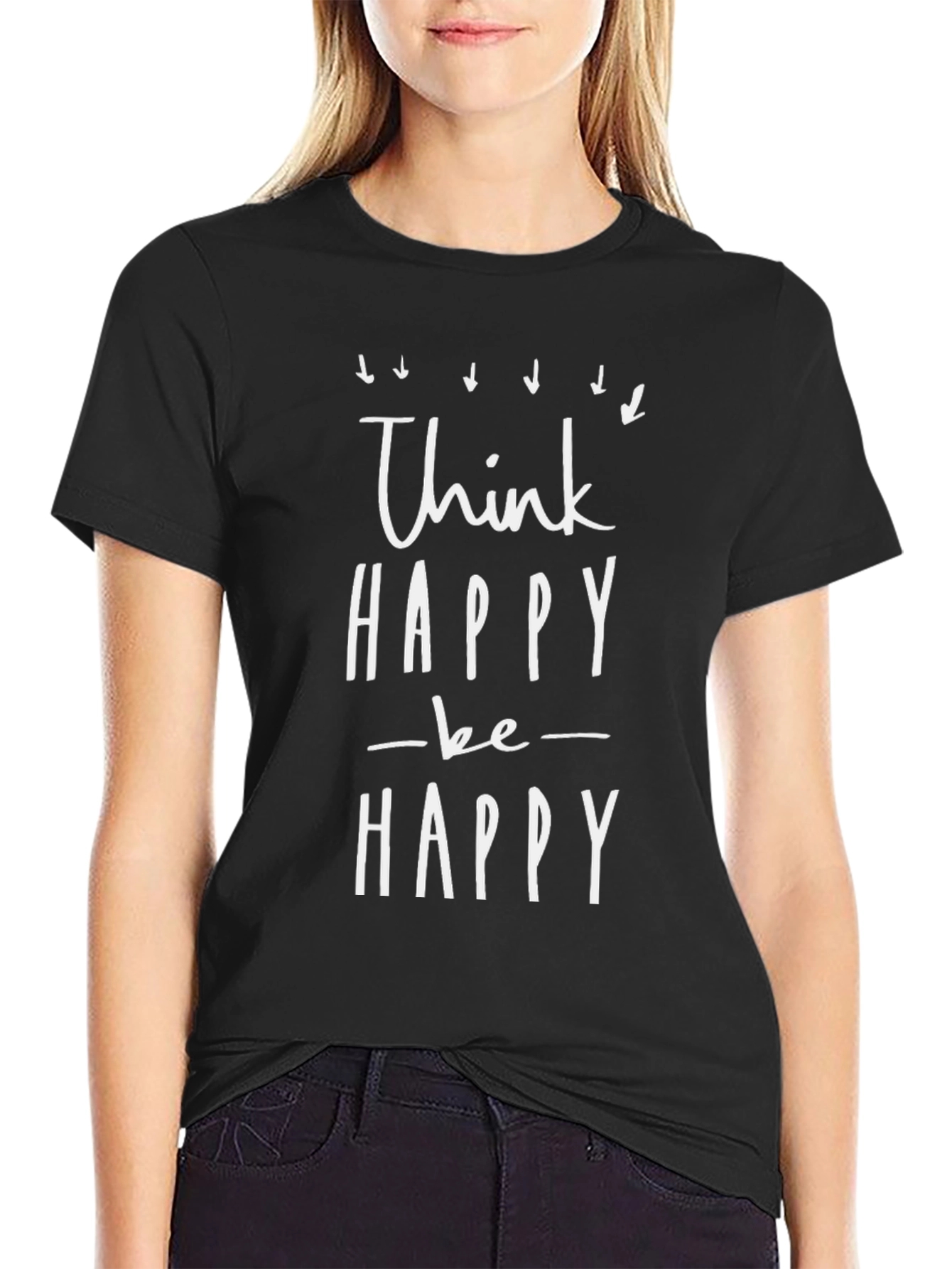 Black Think Happy Be Happy Black Tee view 2