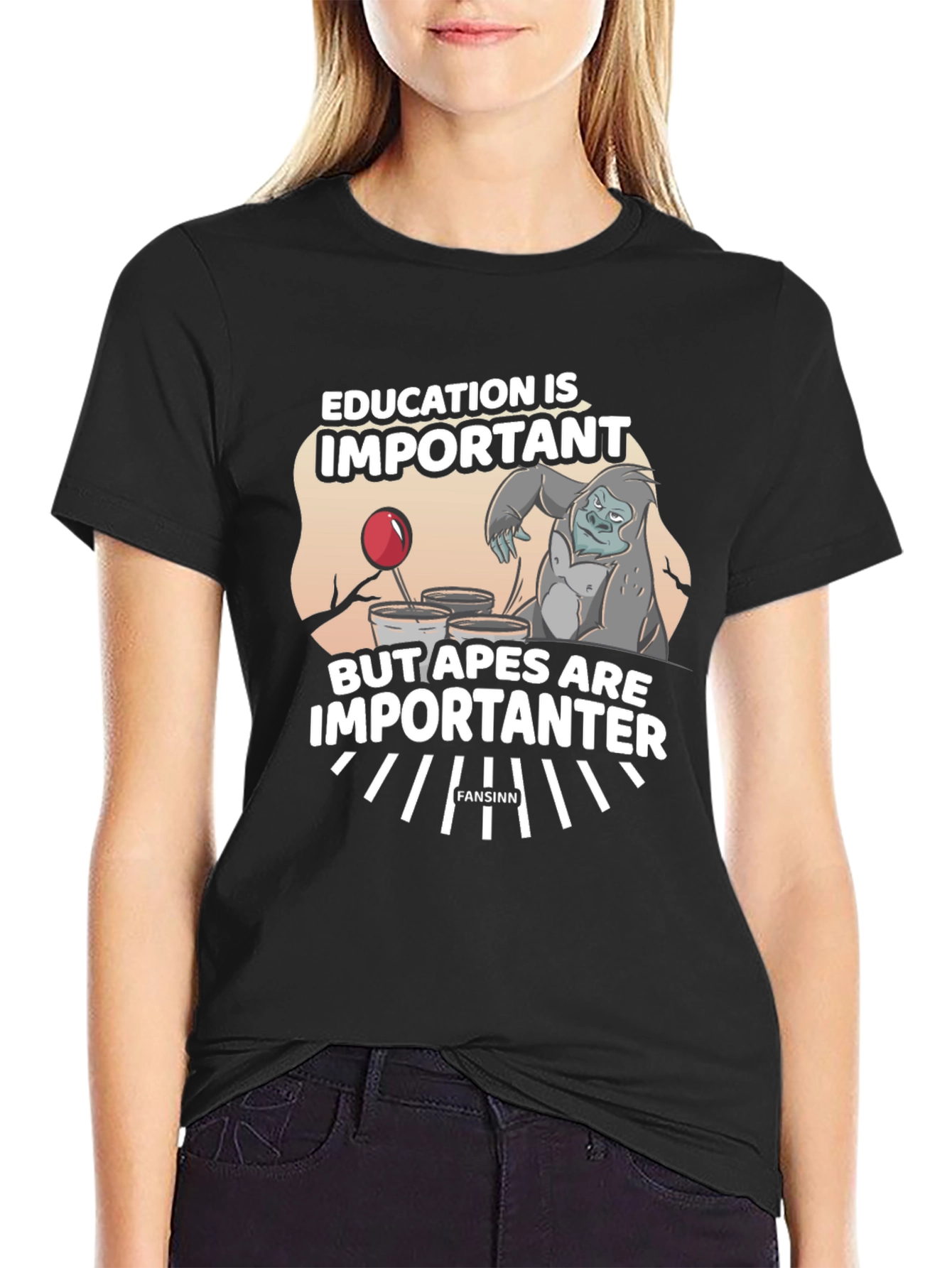 Black Education vs Apes Graphic T-Shirt view 2