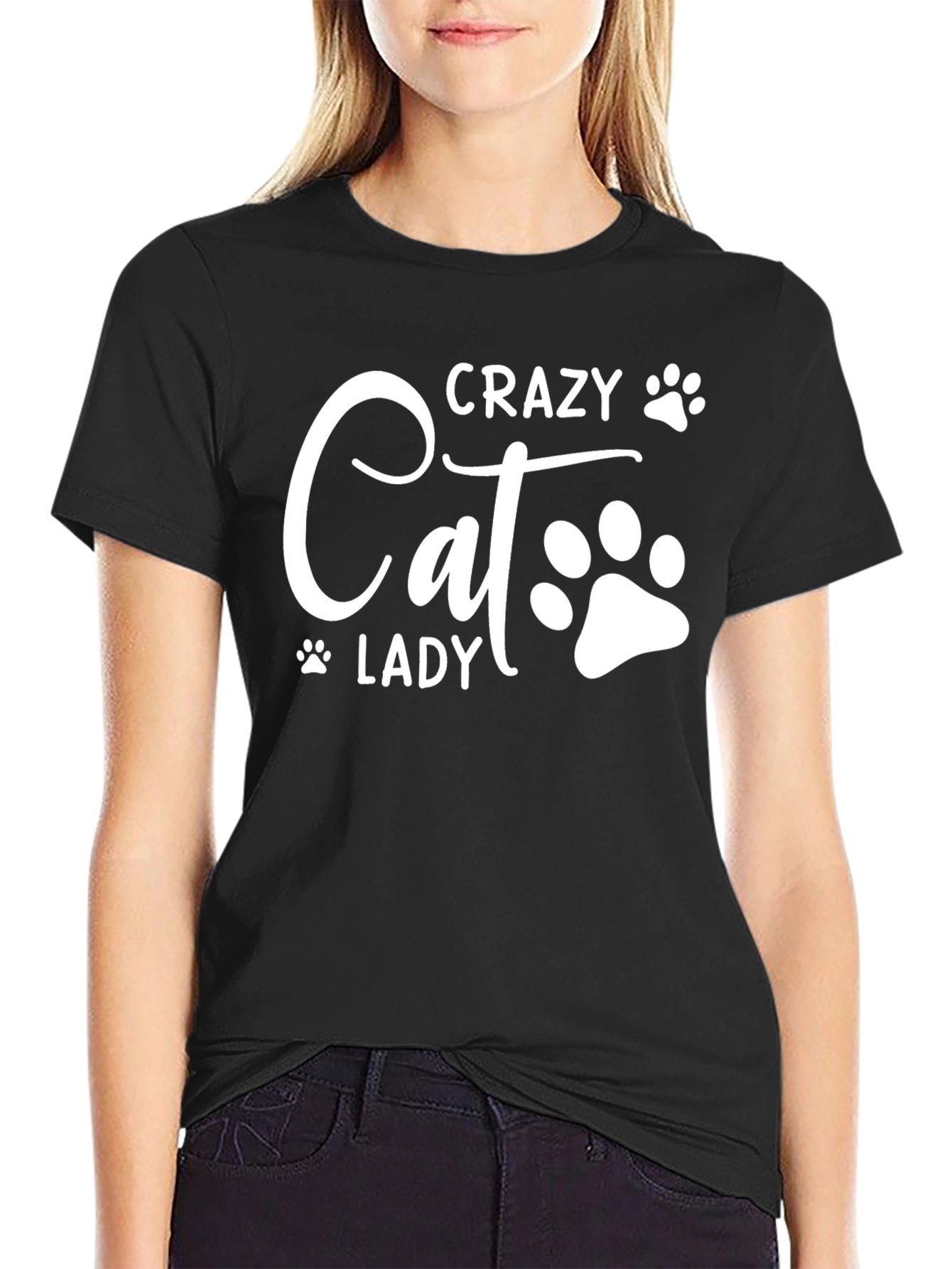 Black Crazy Cat Lady Graphic Tee view 2