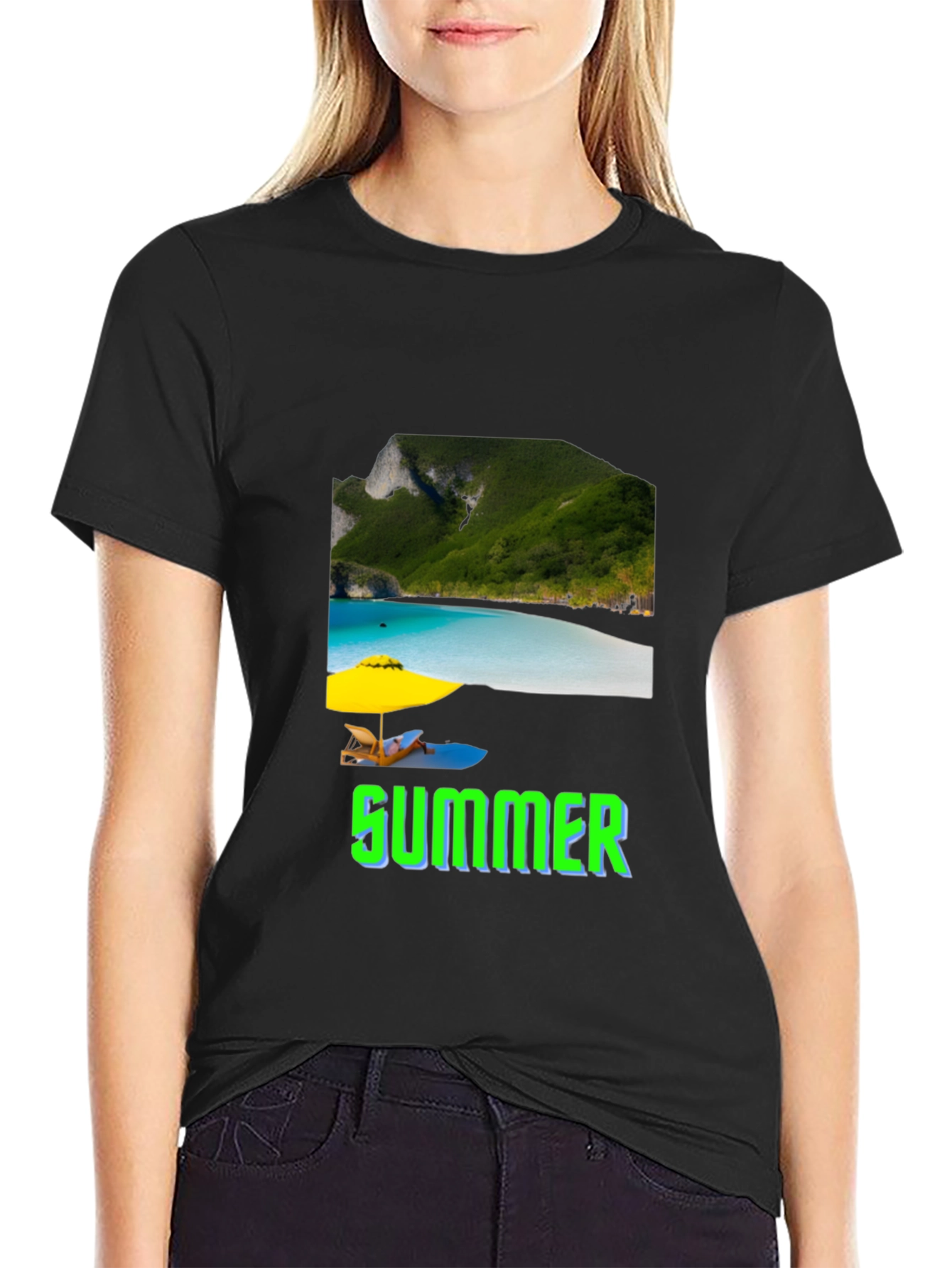 Black Summer Beach Graphic T-Shirt view 2