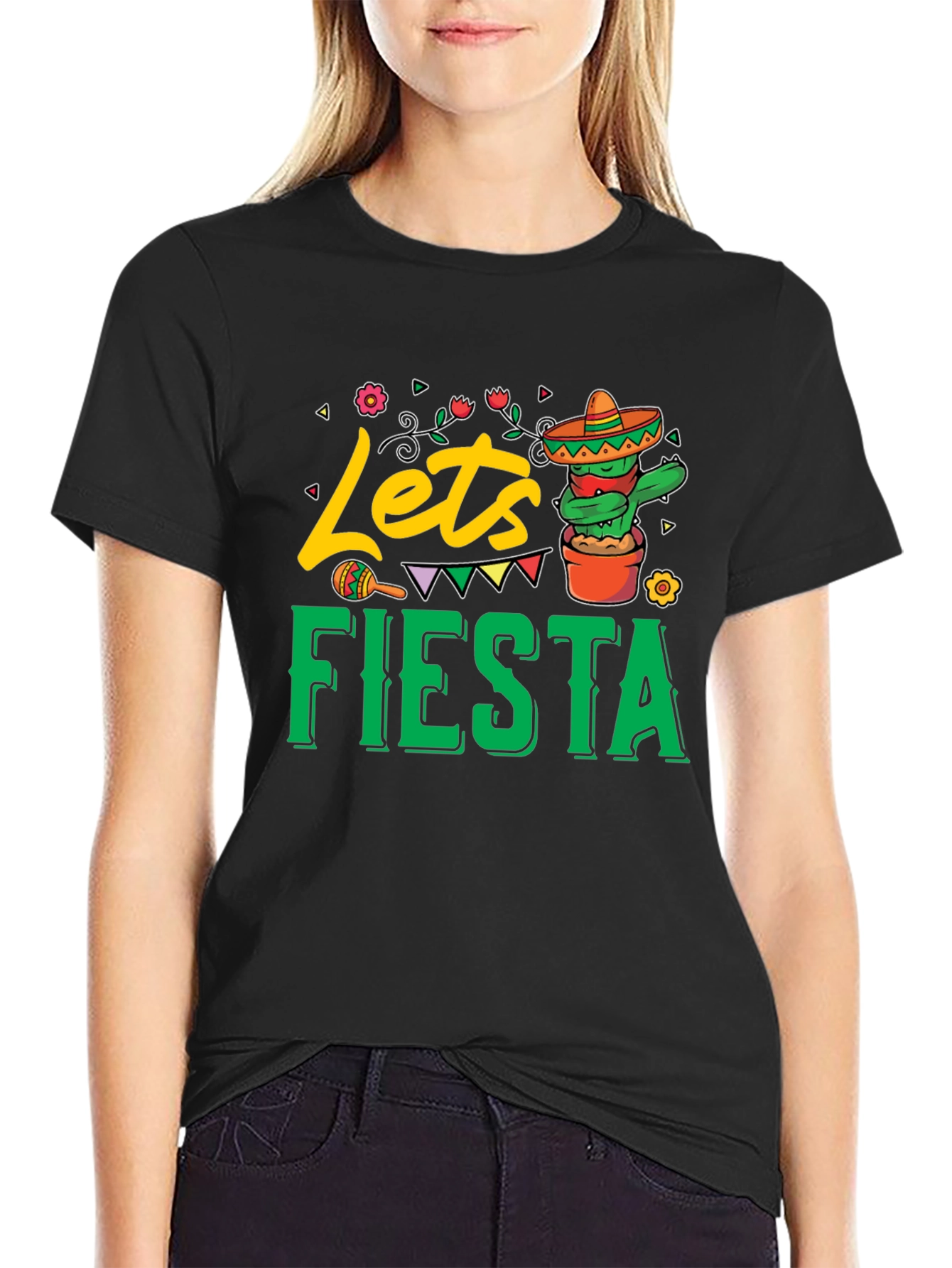 Black Let's Fiesta Black Graphic T-Shirt view 2