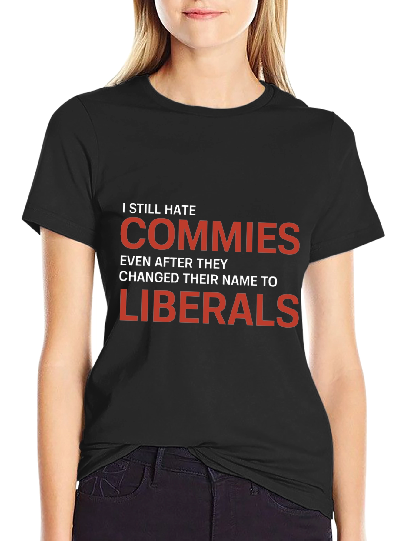 Black I Still Hate Commies Political Statement T-Shirt view 2