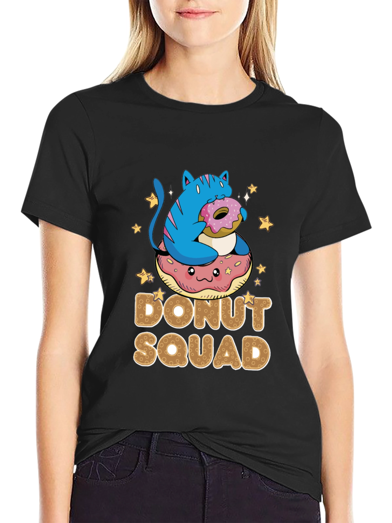 Black Donut Squad T-Shirt - Cat & Donut Graphic Tee view 2