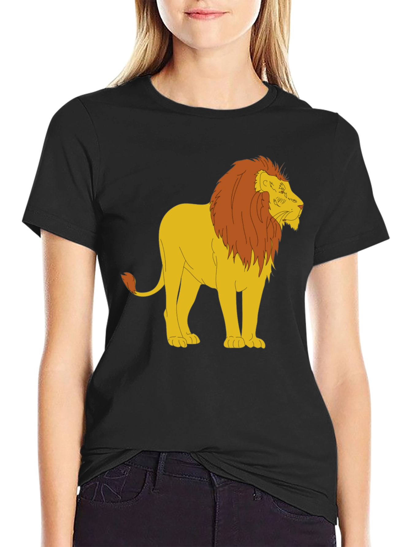 Cartoon Lion Graphic Print Black Tee - 2