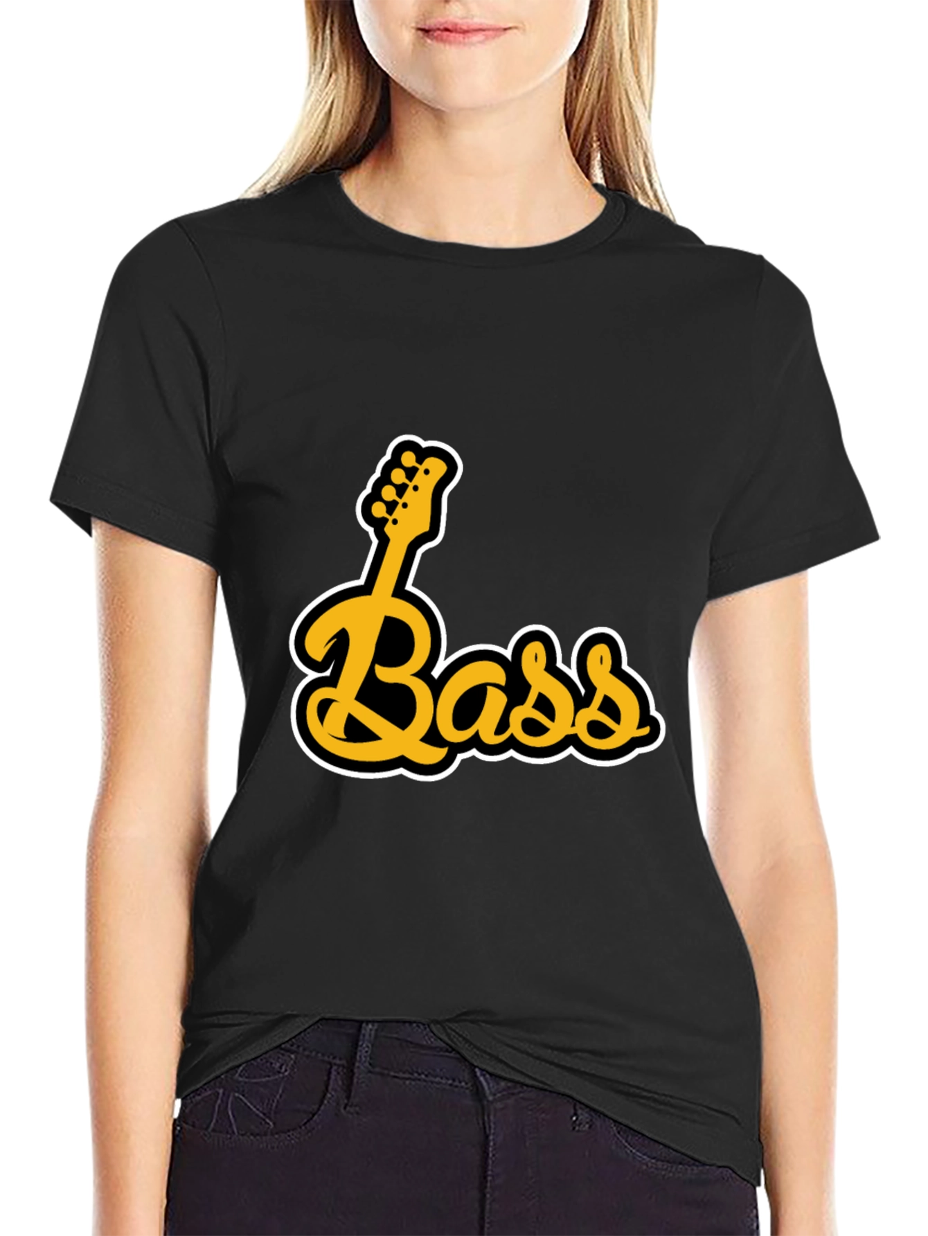 Black Bass Guitar Black Graphic T-Shirt view 2