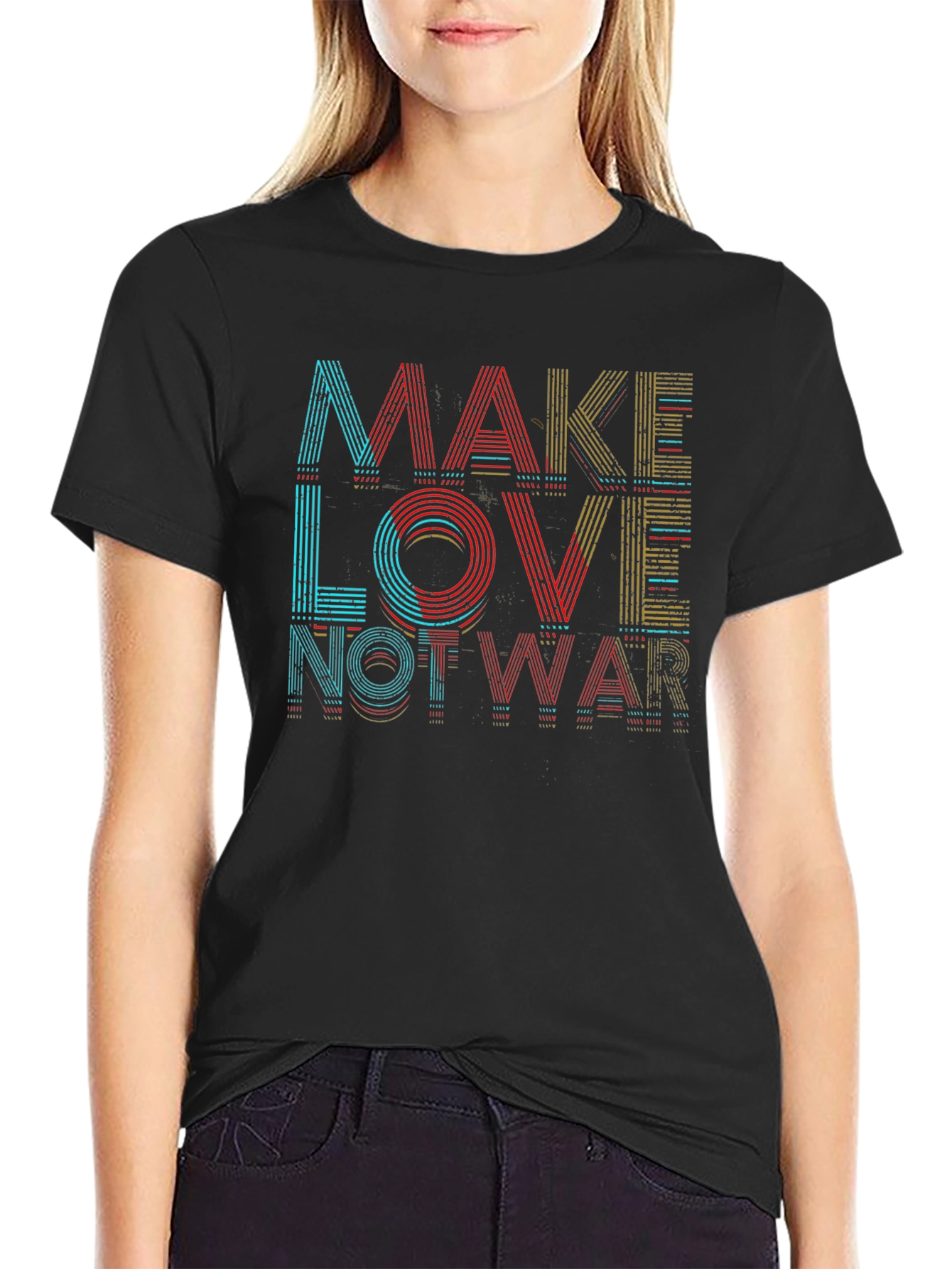 Black Make Love Not War Graphic T-Shirt - Black view 2
