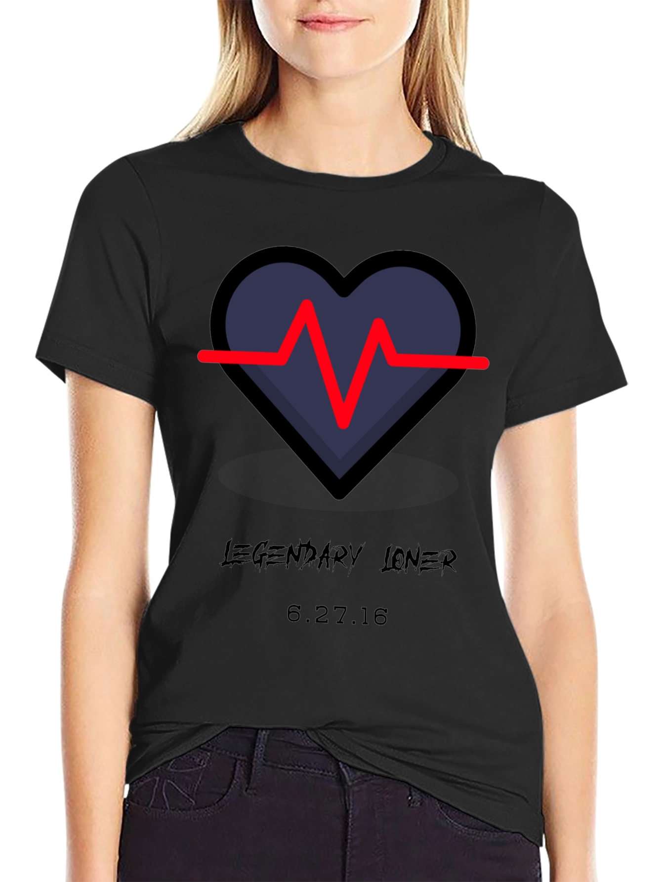 Black Legendary Loner Heartbeat Graphic Tee - Black view 2