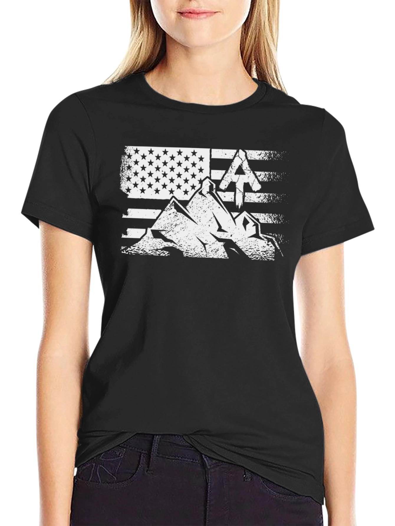 Black American Flag Hiking T-Shirt view 2