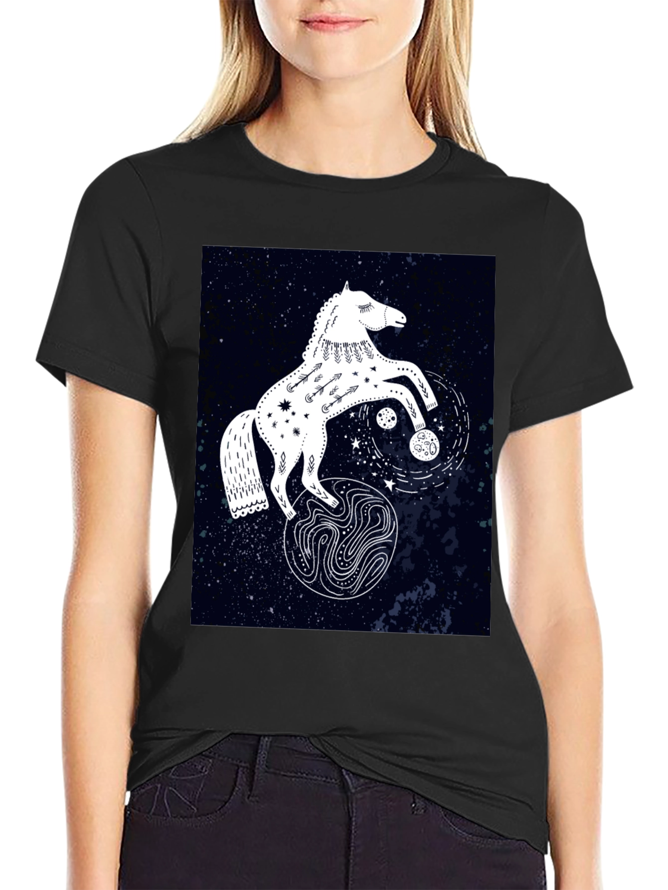 Black Celestial Horse Graphic Tee - Black view 2