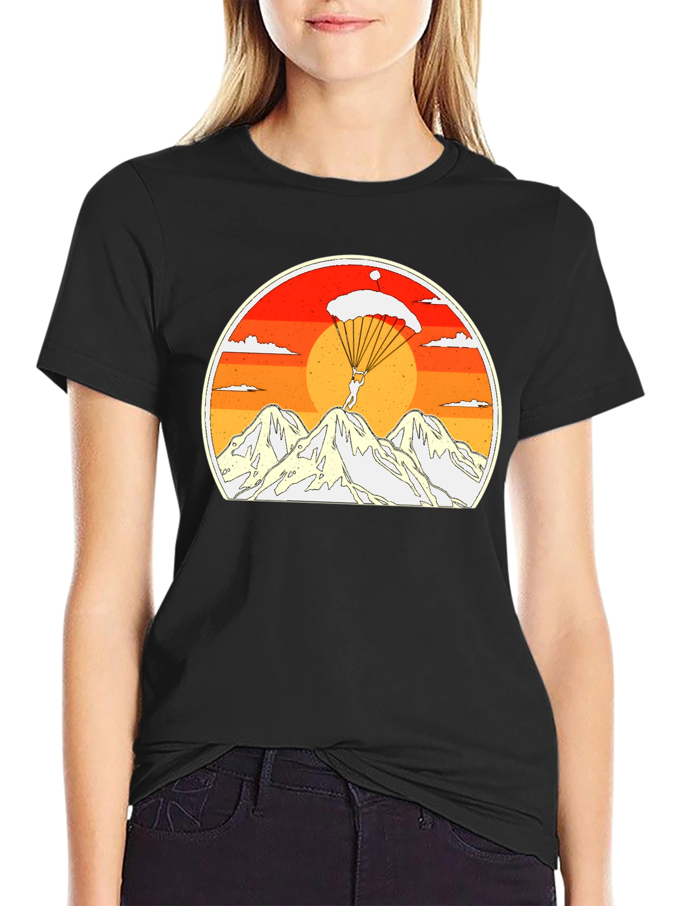 Black Skydiving Mountain Graphic Tee view 2