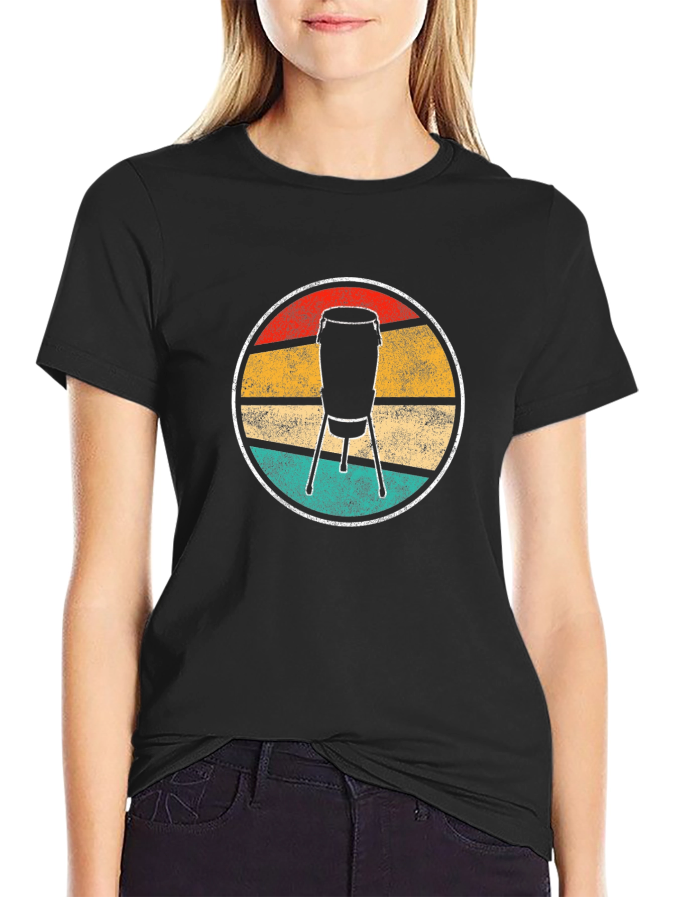 Black Retro Conga Drum T-Shirt - Music Lover Tee view 2