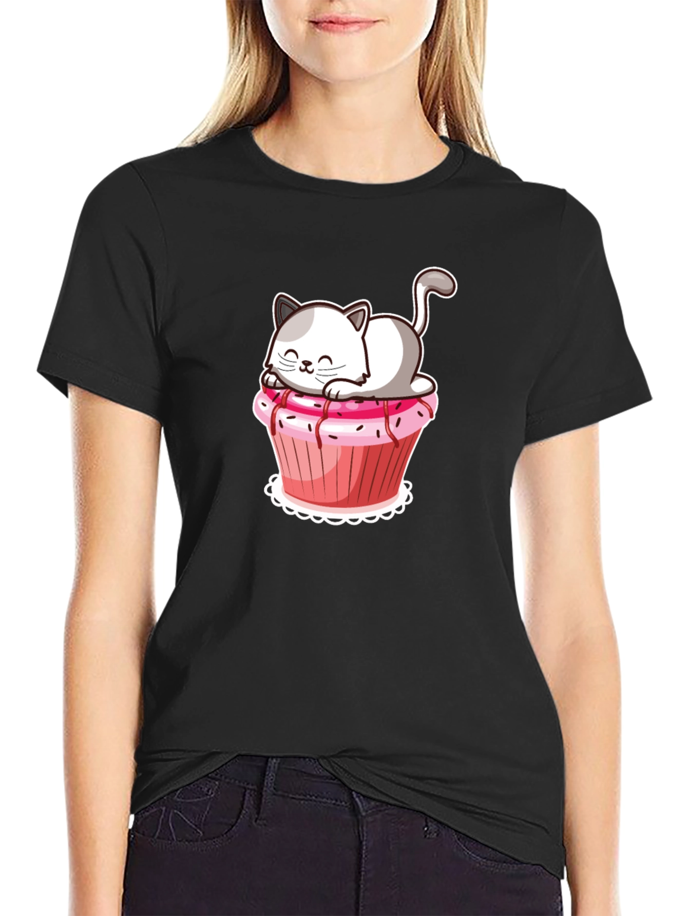 Black Cat Cupcake Graphic T-Shirt view 2