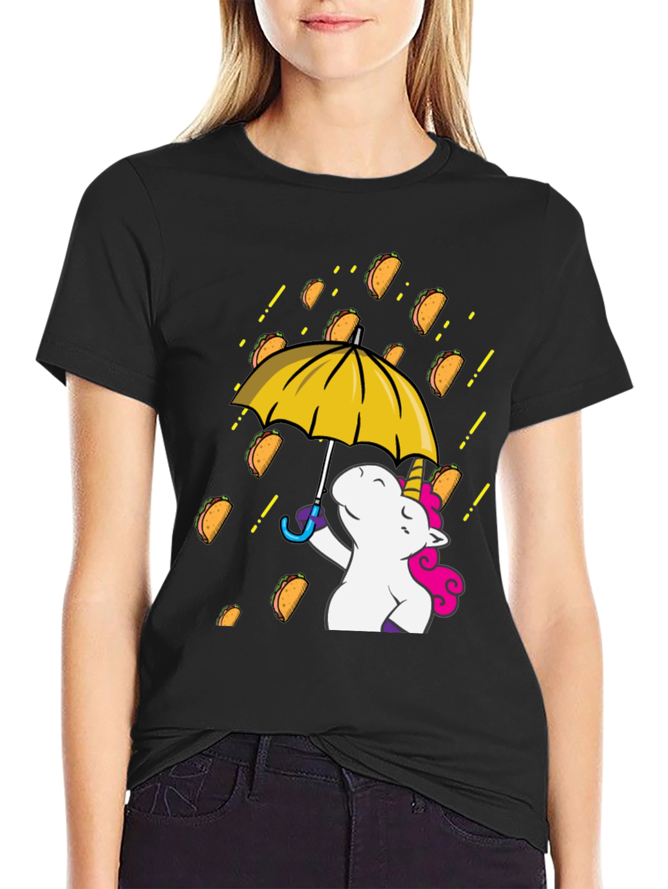 Black Unicorn Taco Rain Graphic T-Shirt view 2