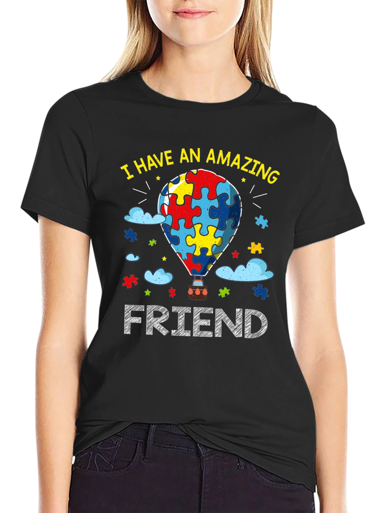 Black Amazing Friend Autism Awareness T-Shirt view 2