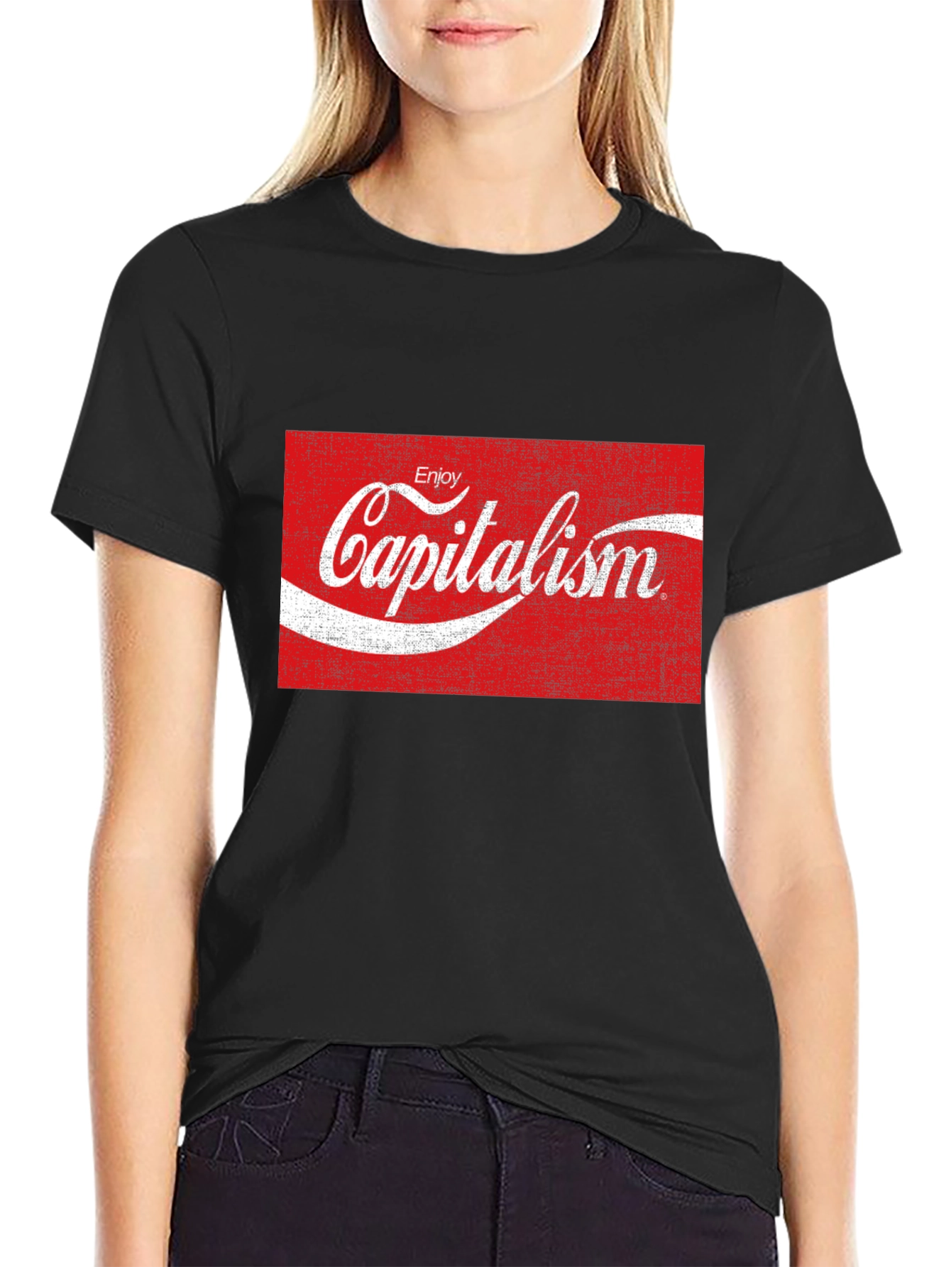 Black Enjoy Capitalism T-Shirt - Novelty Graphic Tee view 2