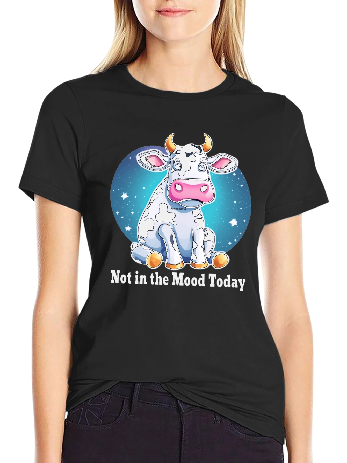Black Funny Cow Mood T-Shirt - Not in the Mood Today Tee view 2