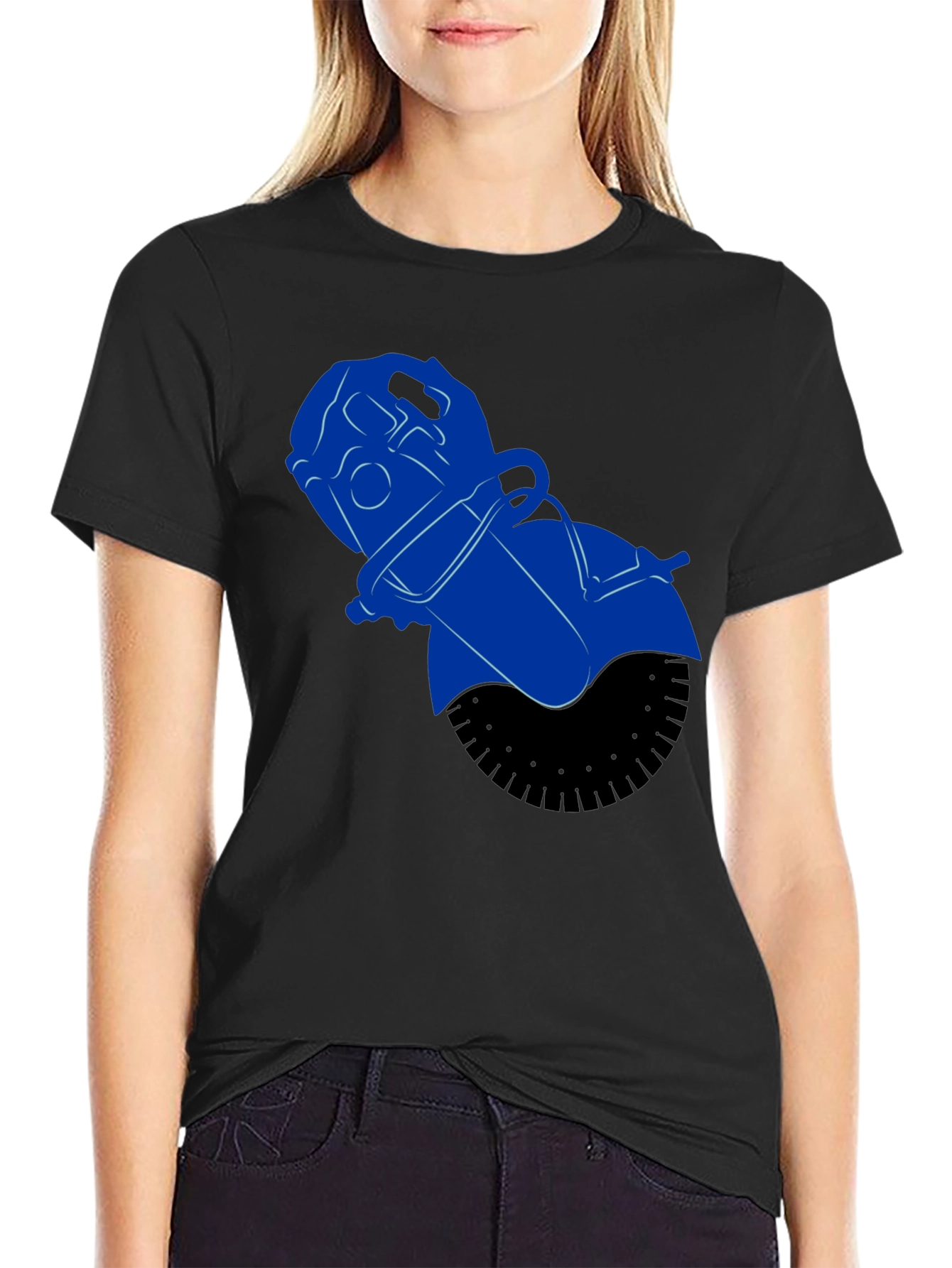 Black Blue Power Tool Graphic Tee - Black Cotton Blend Shirt view 2