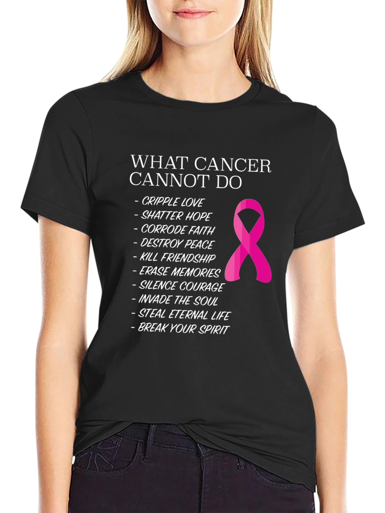 Black Cancer Awareness T-Shirt: What Cancer Cannot Do view 2