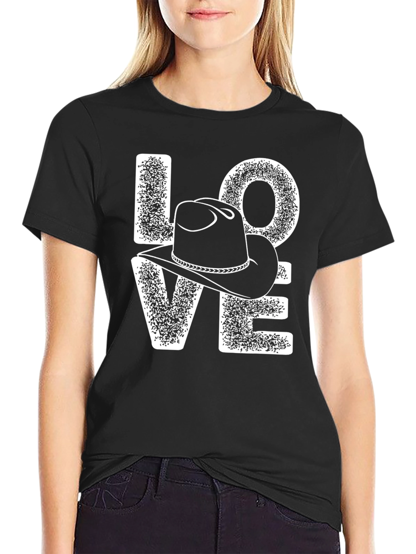 Black Love Cowboy Hat Graphic Tee - Western Style view 2