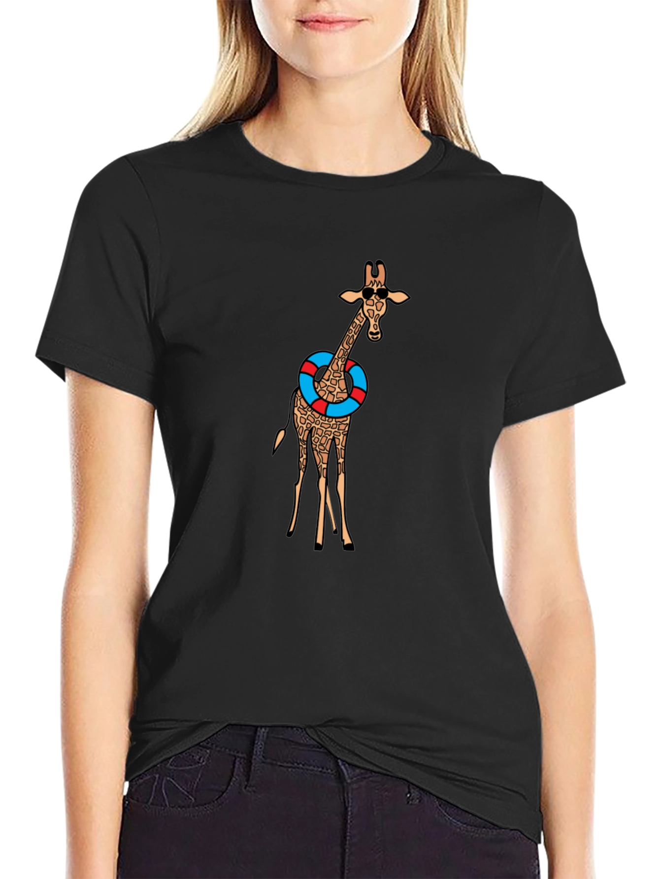 Black Giraffe in Sunglasses Graphic Tee - Black view 2