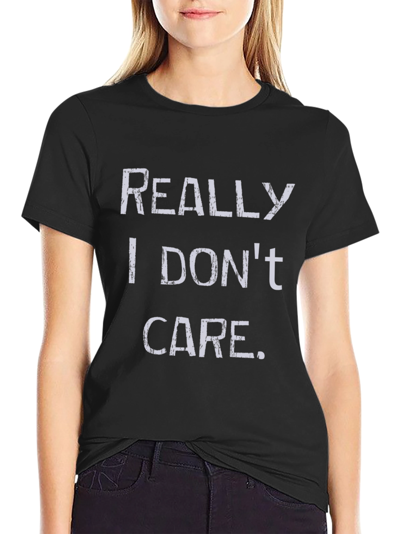 Black Funny "Really I Don't Care" Graphic T-Shirt view 2