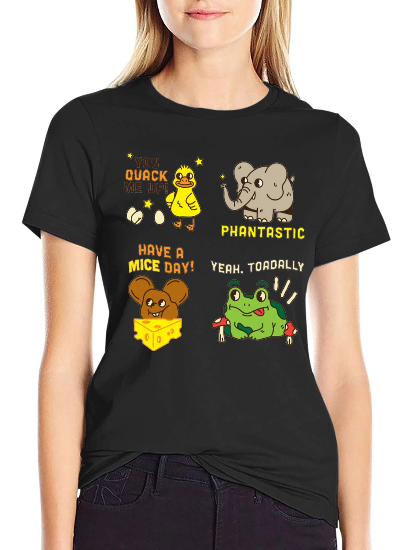 Black Pun-tastic Animal Tee: Quack Me Up, Have a Mice Day! view 2
