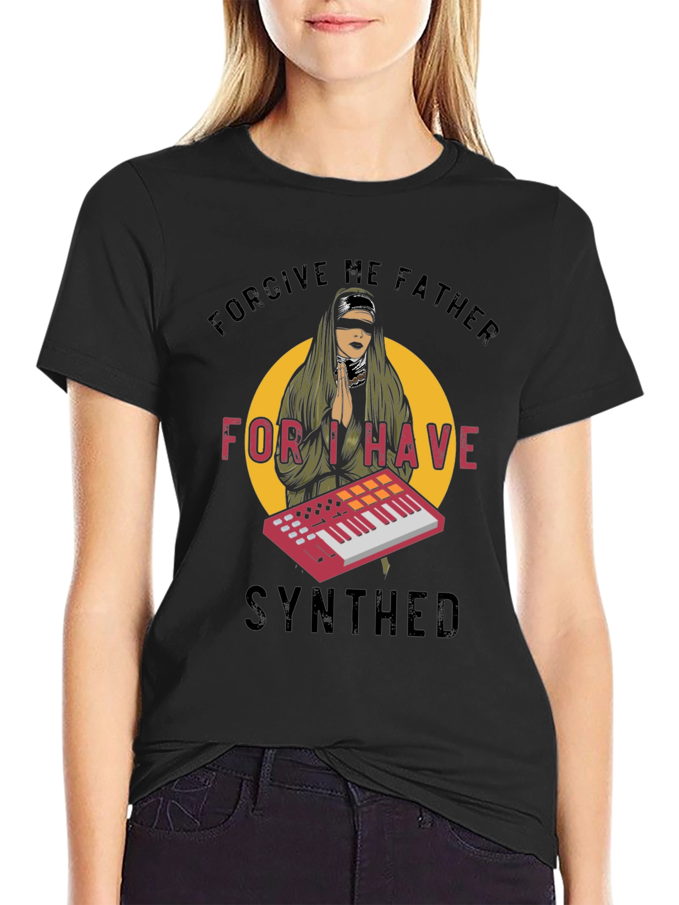 Black Forgive Me Father I Have Synthed Black T-Shirt view 2